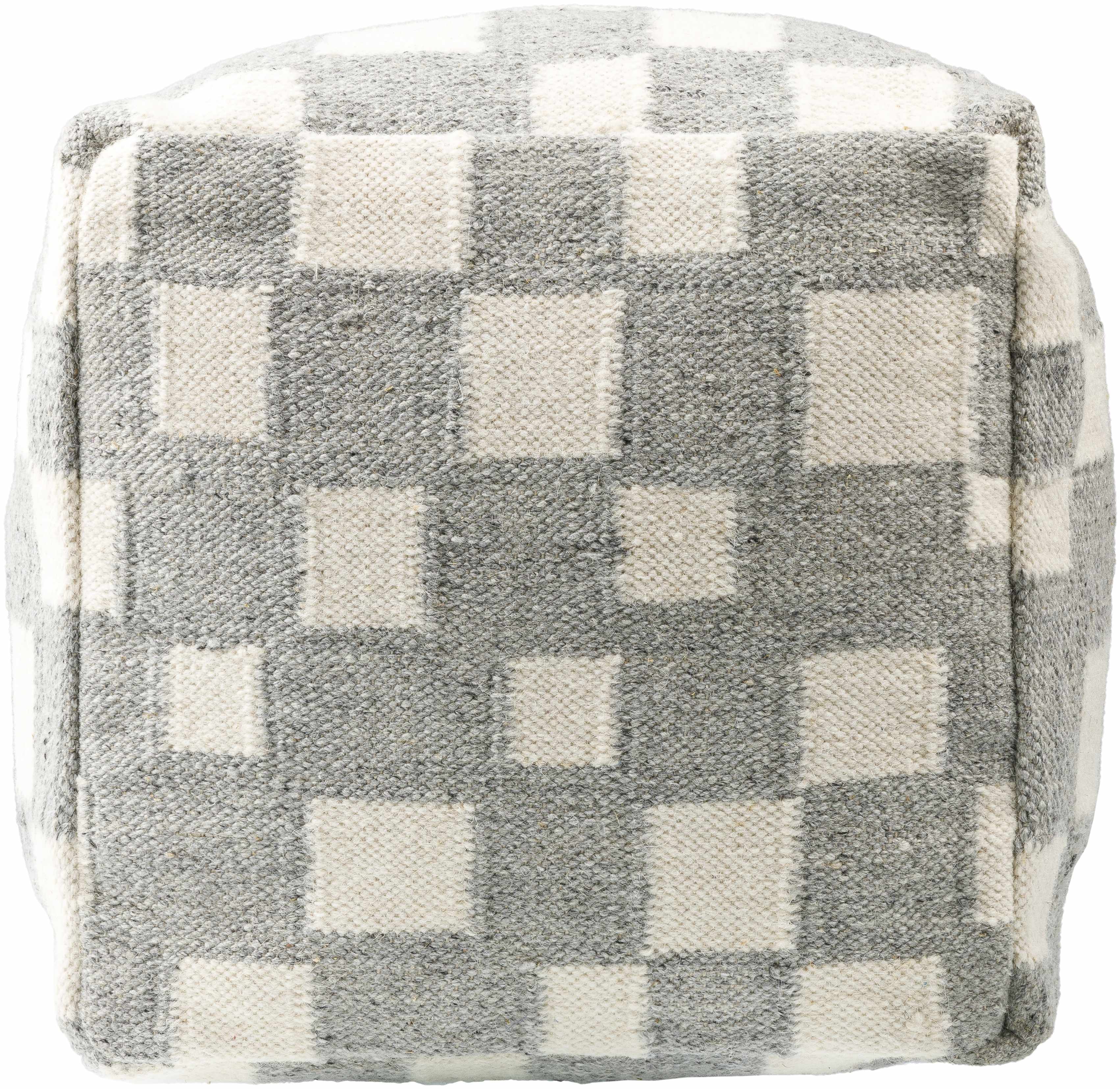 Lyra Moroccan Checkered Pouf - Gray, Cream
