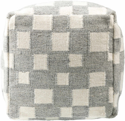 Lyra Moroccan Checkered Pouf - Gray, Cream