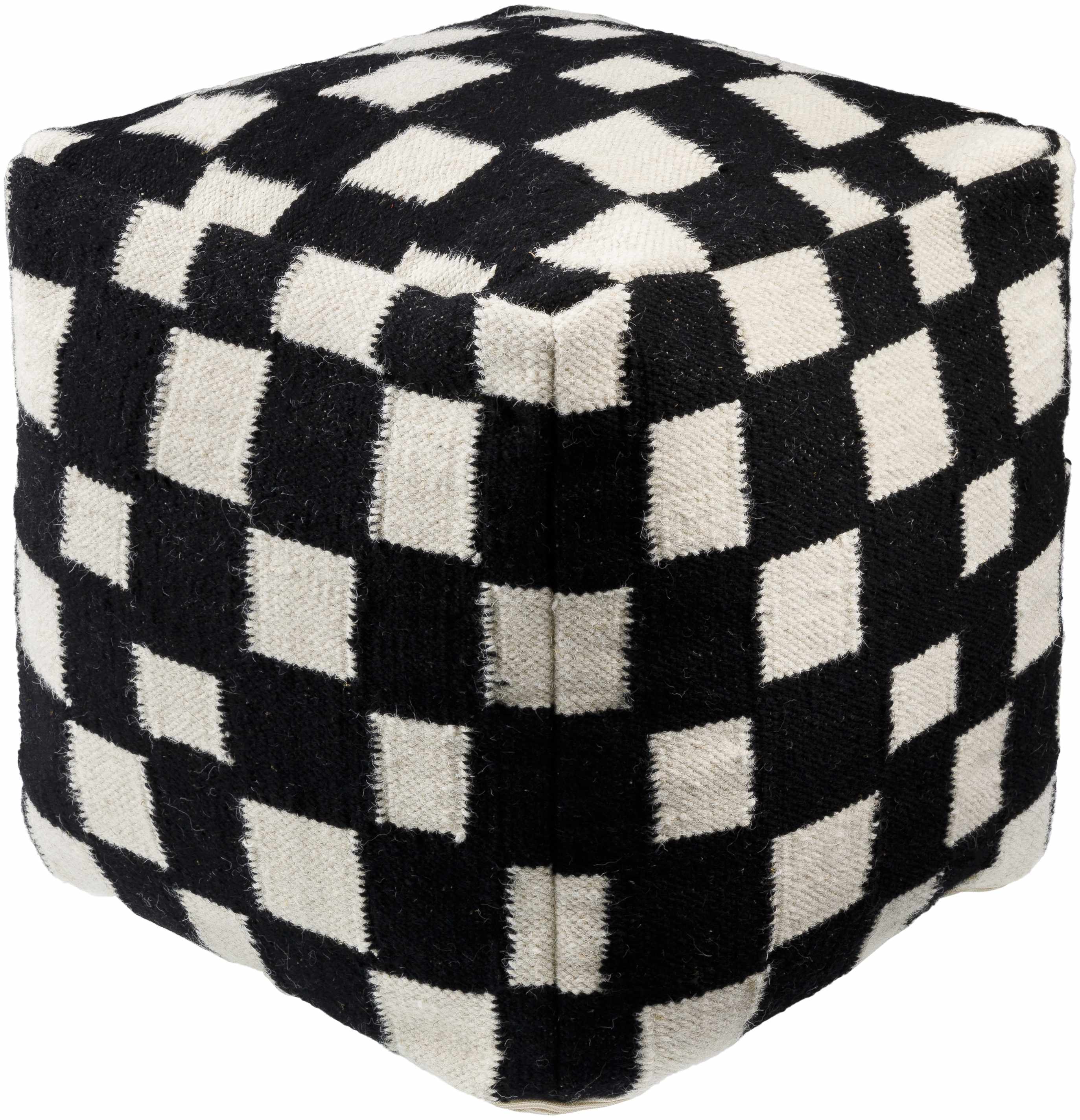 Lyra Moroccan Checkered Pouf - Black, Cream