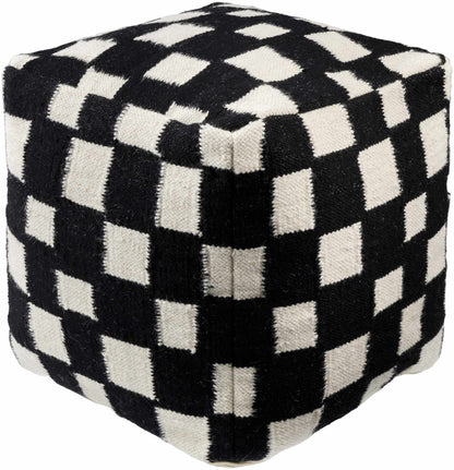 Lyra Moroccan Checkered Pouf - Black, Cream