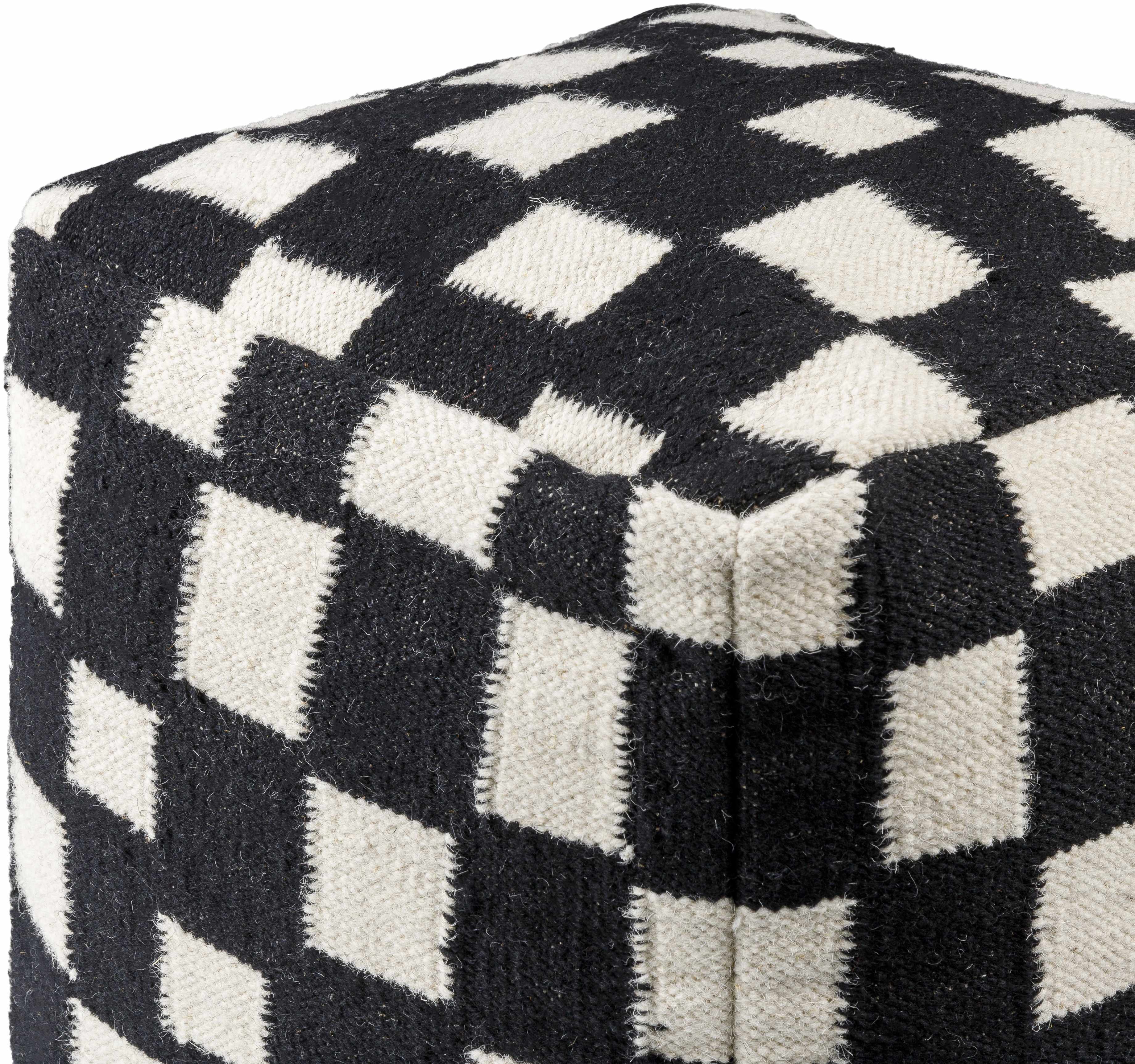 Lyra Moroccan Checkered Pouf - Black, Cream