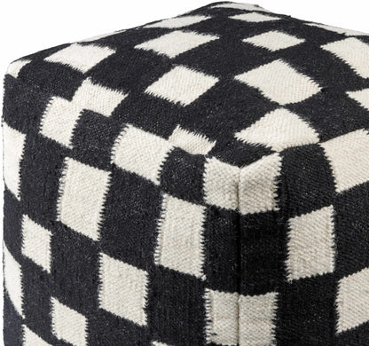 Lyra Moroccan Checkered Pouf - Black, Cream
