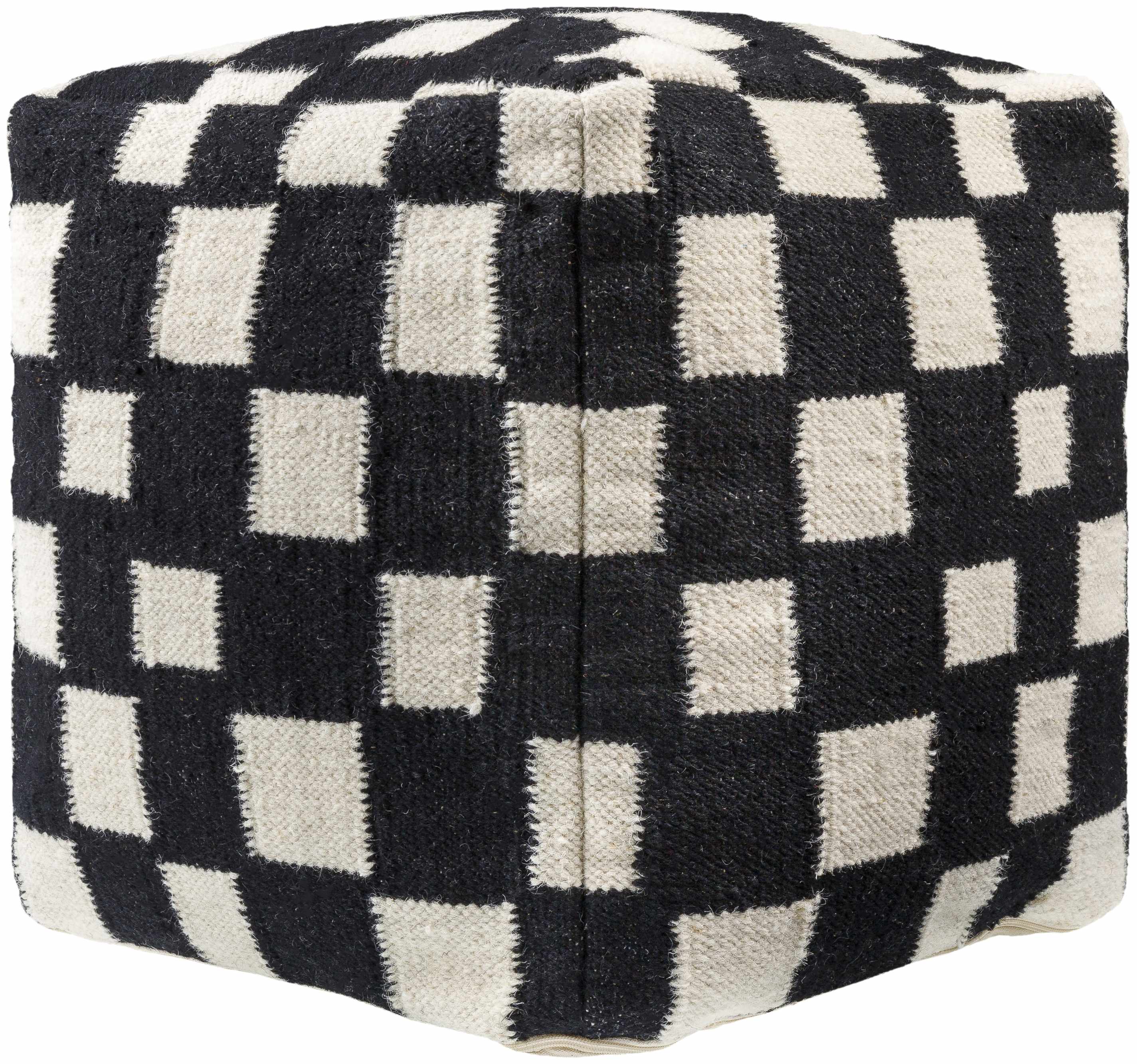Lyra Moroccan Checkered Pouf - Black, Cream