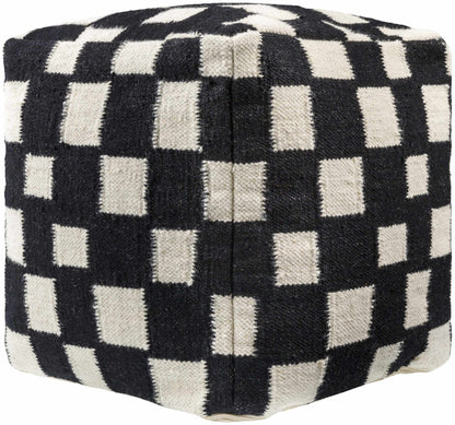 Lyra Moroccan Checkered Pouf - Black, Cream