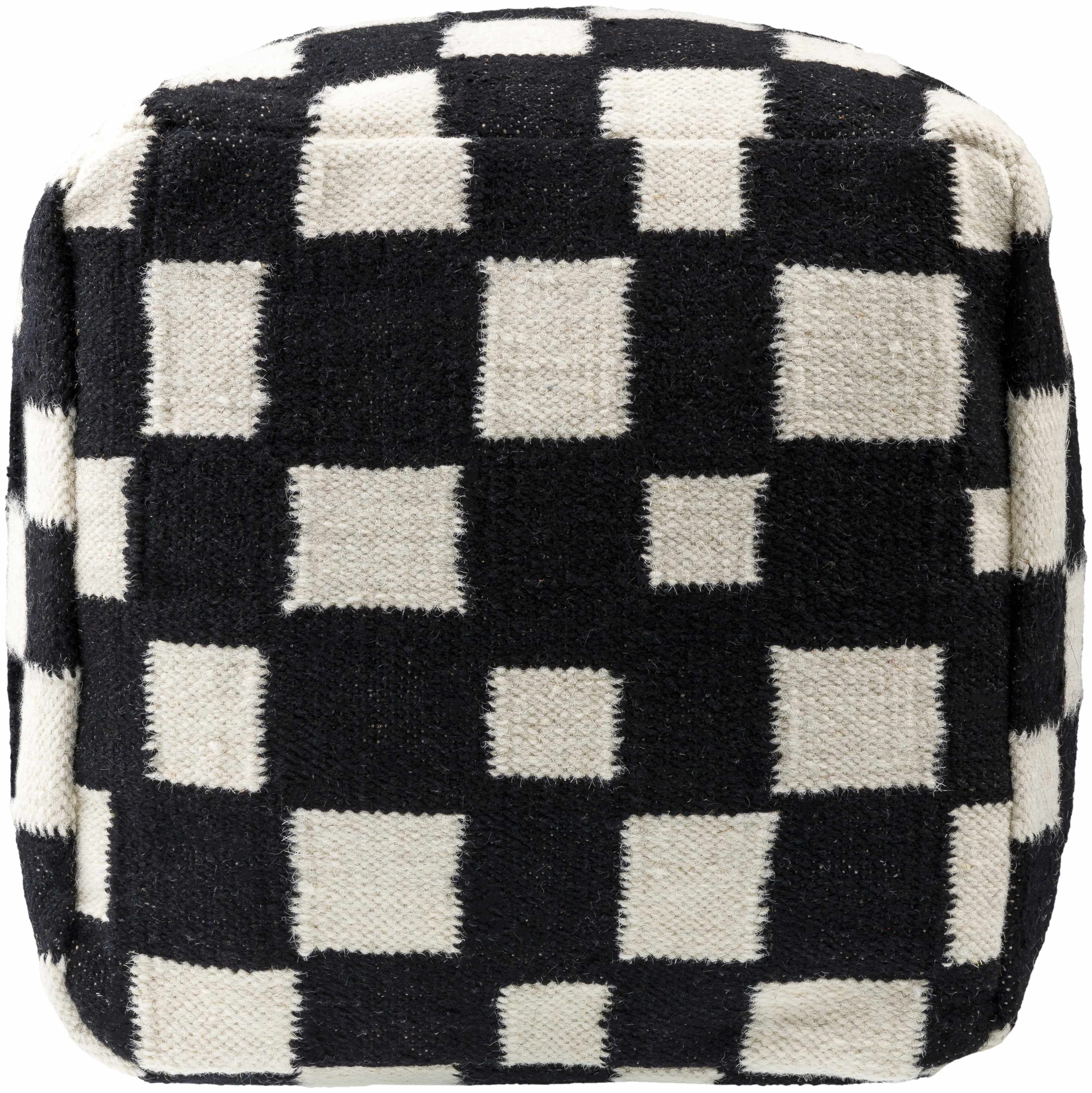Lyra Moroccan Checkered Pouf - Black, Cream