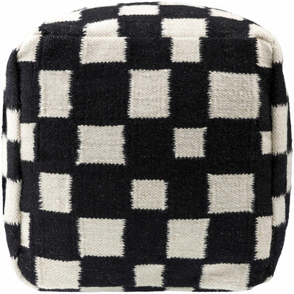 Lyra Moroccan Checkered Pouf - Black, Cream