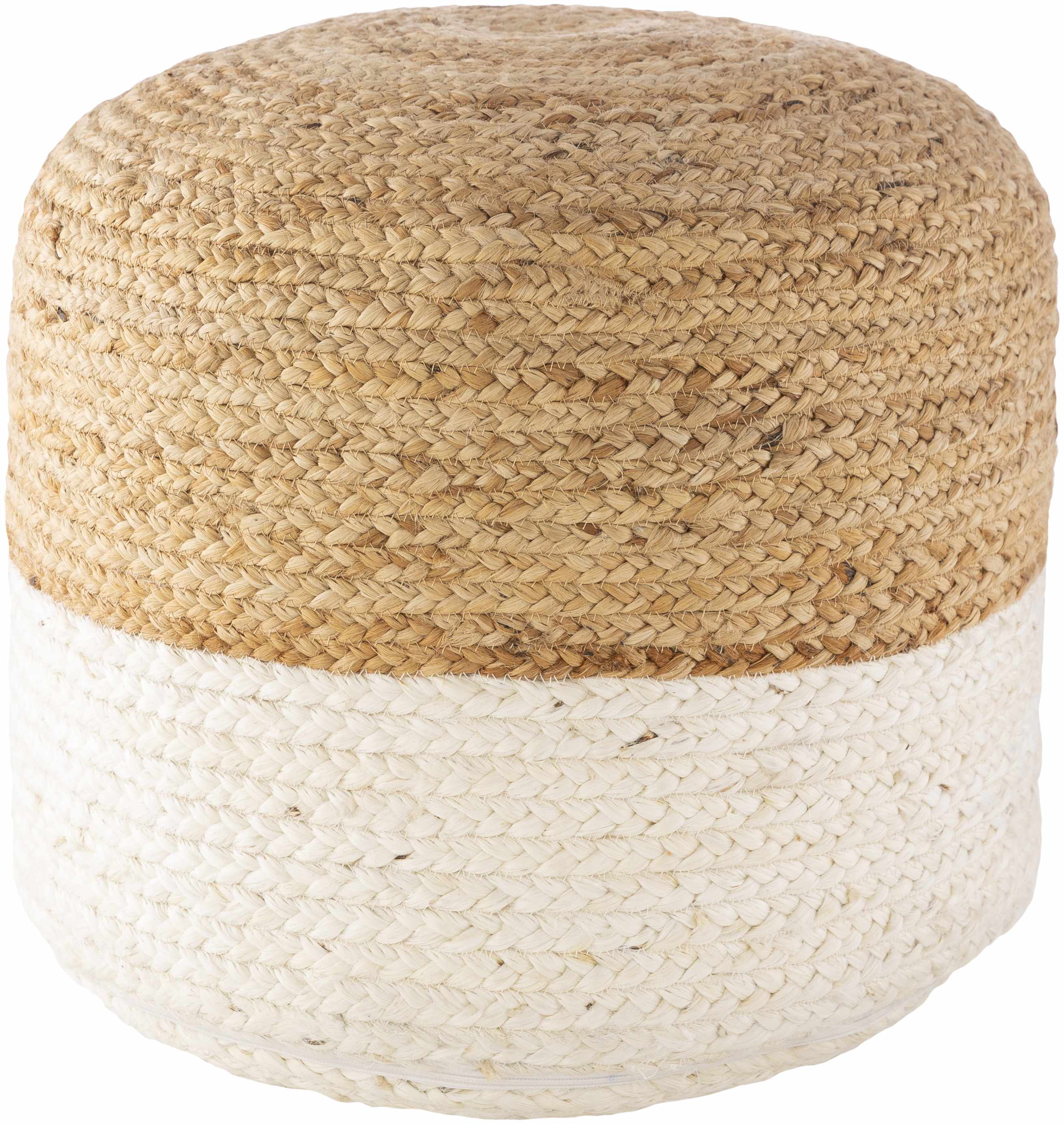 Sampo Cylinder Jute Pouf - Tan, Ivory