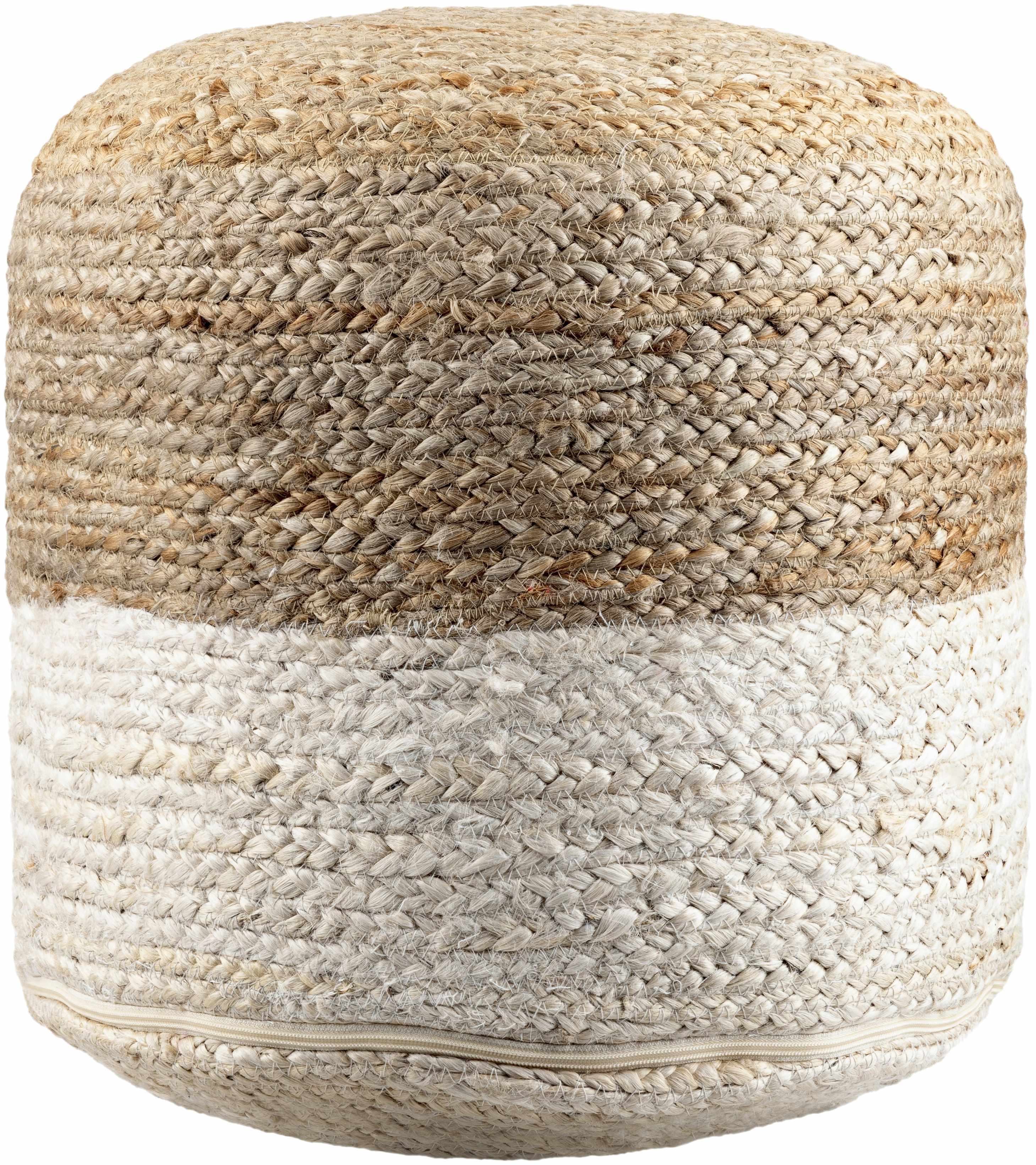 Sampo Cylinder Jute Pouf - Tan, Ivory
