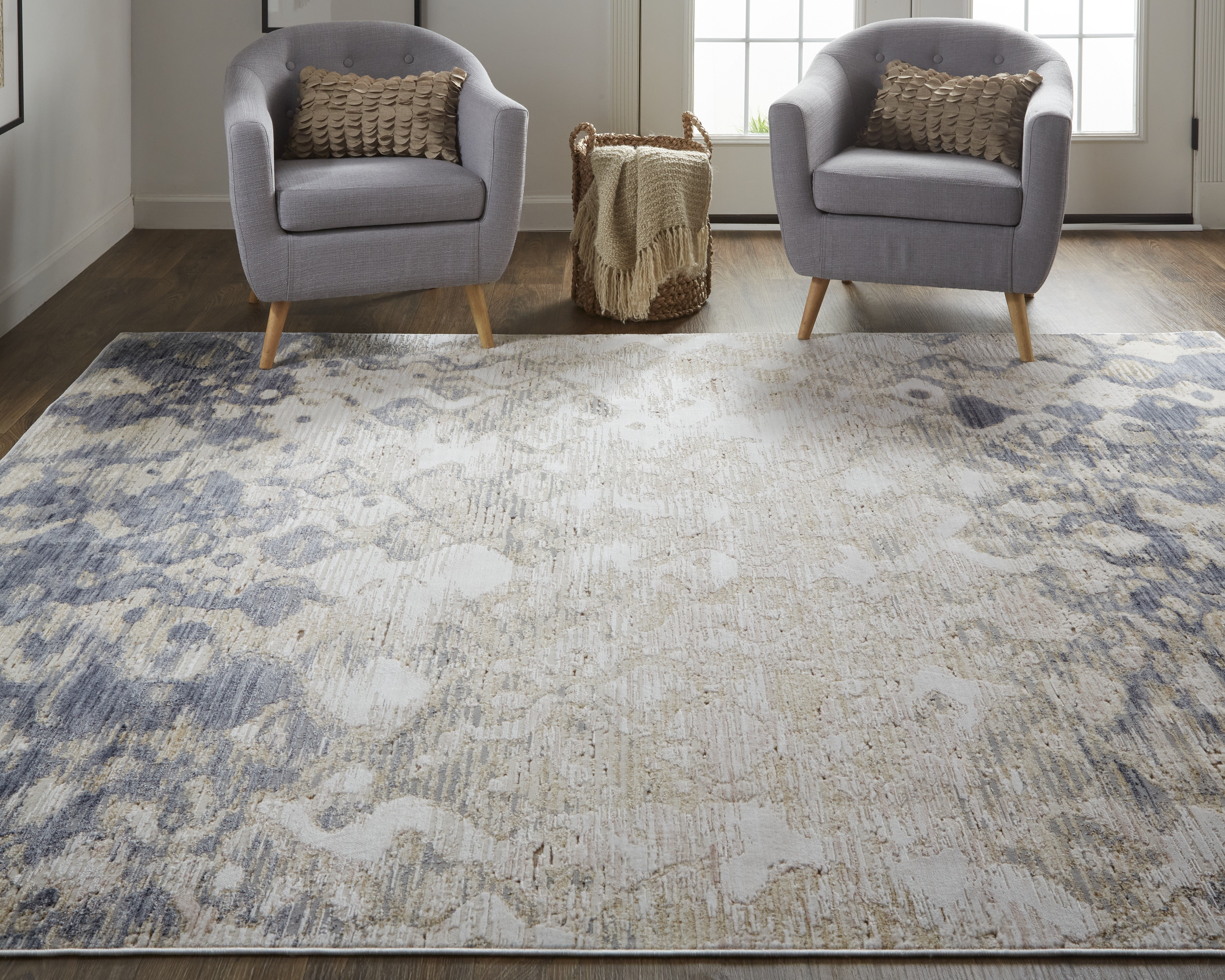 Laina Transitional Gradient & Ombre - Tan/Ivory/Blue Area Rug