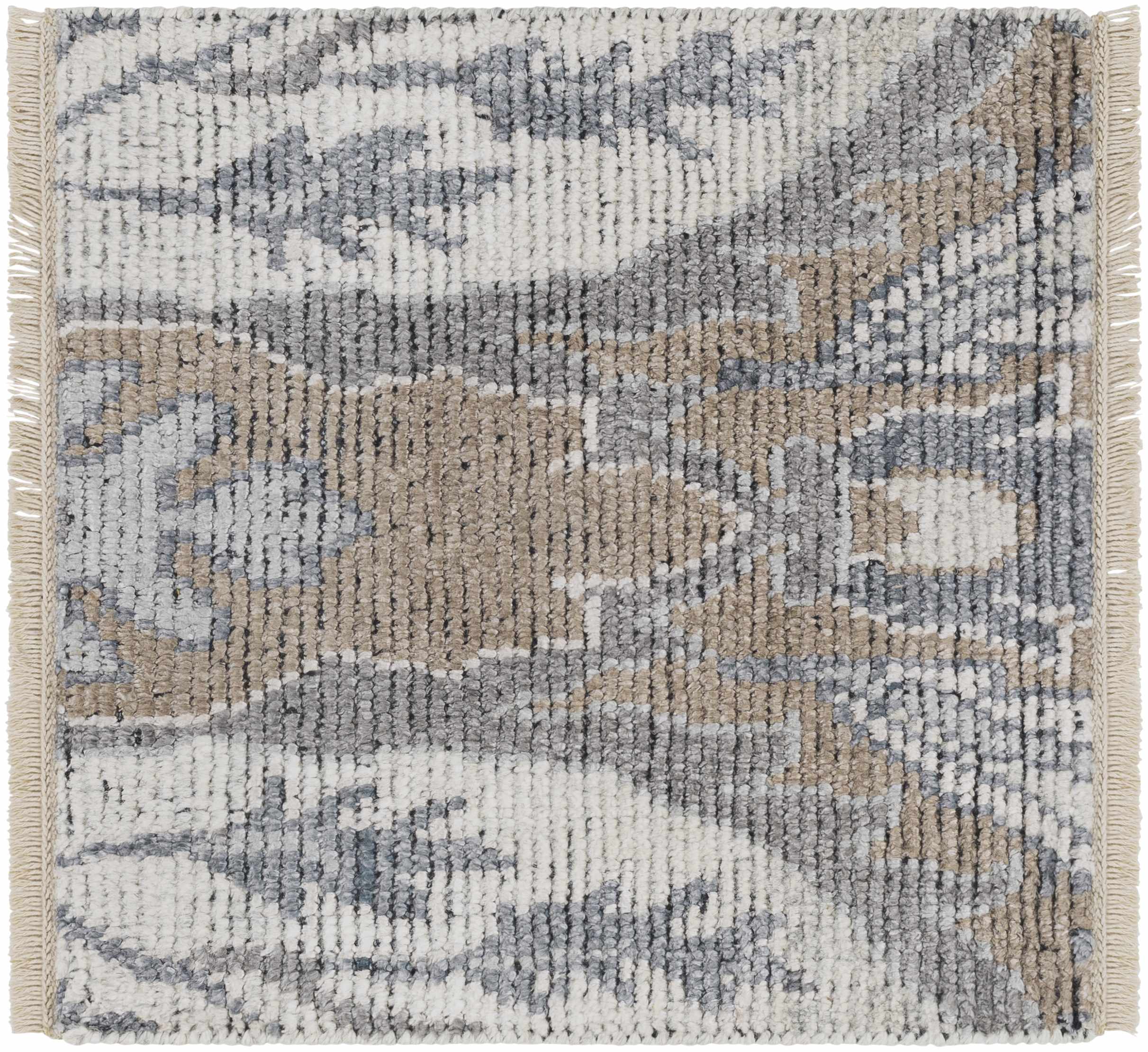 Symmetrical Silver Gray Hand-Knotted Wool & Viscose Area Rug