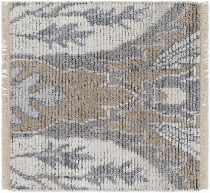 Symmetrical Silver Gray Hand-Knotted Wool & Viscose Area Rug
