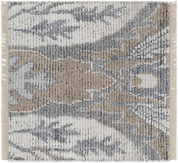 Symmetrical Silver Gray Hand-Knotted Wool & Viscose Area Rug