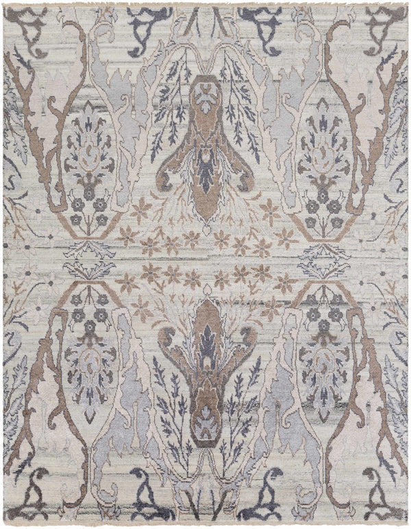 Symmetrical Silver Gray Hand-Knotted Wool & Viscose Area Rug