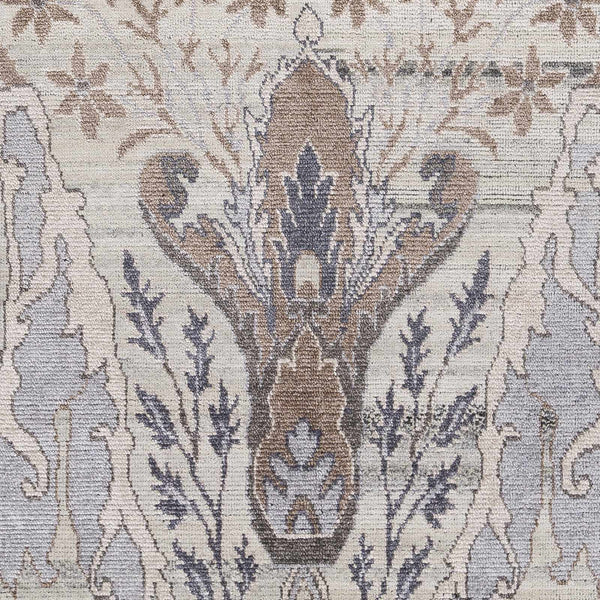 Symmetrical Silver Gray Hand-Knotted Wool & Viscose Area Rug