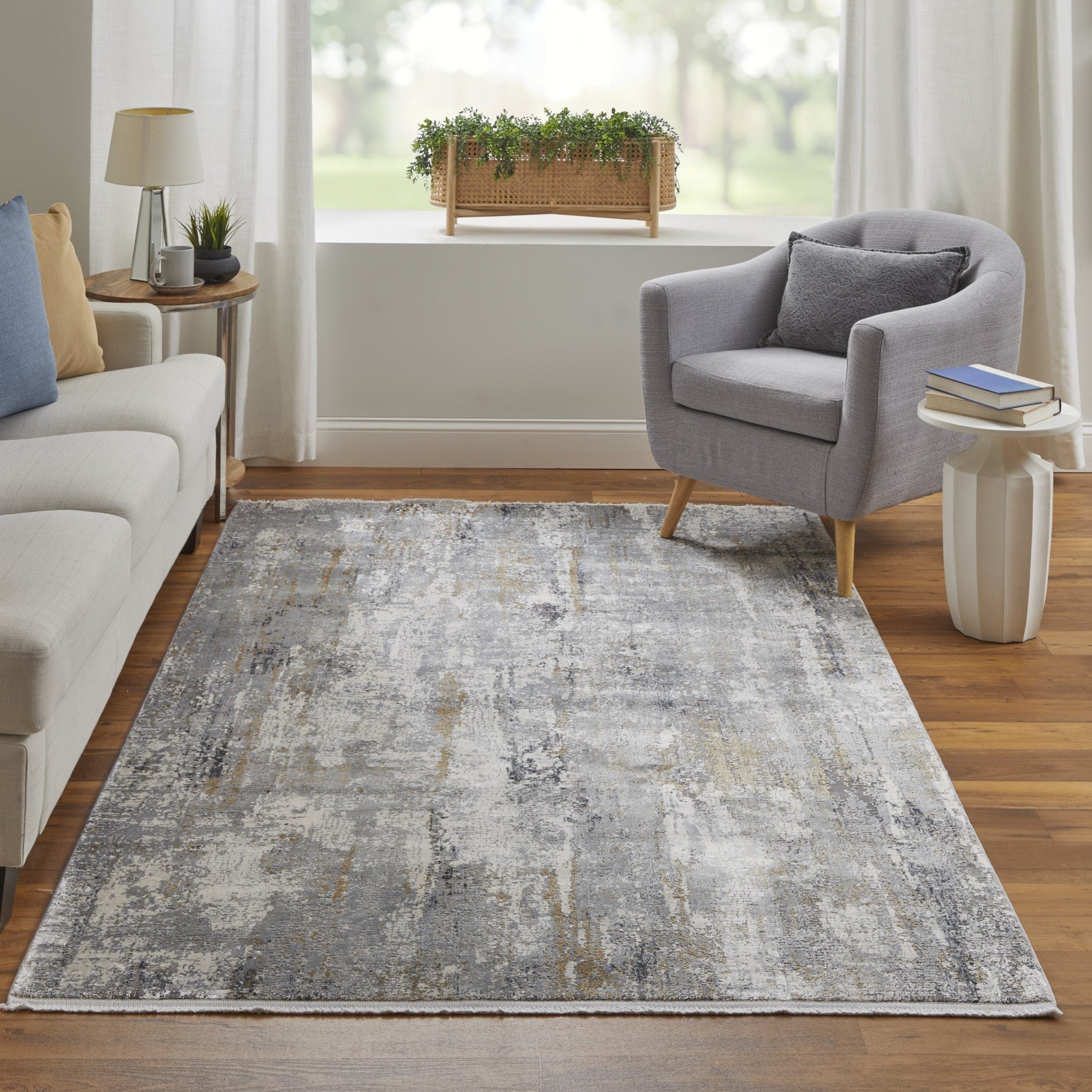 Cadiz Modern Abstract - Ivory/Gray/Gold Area Rug