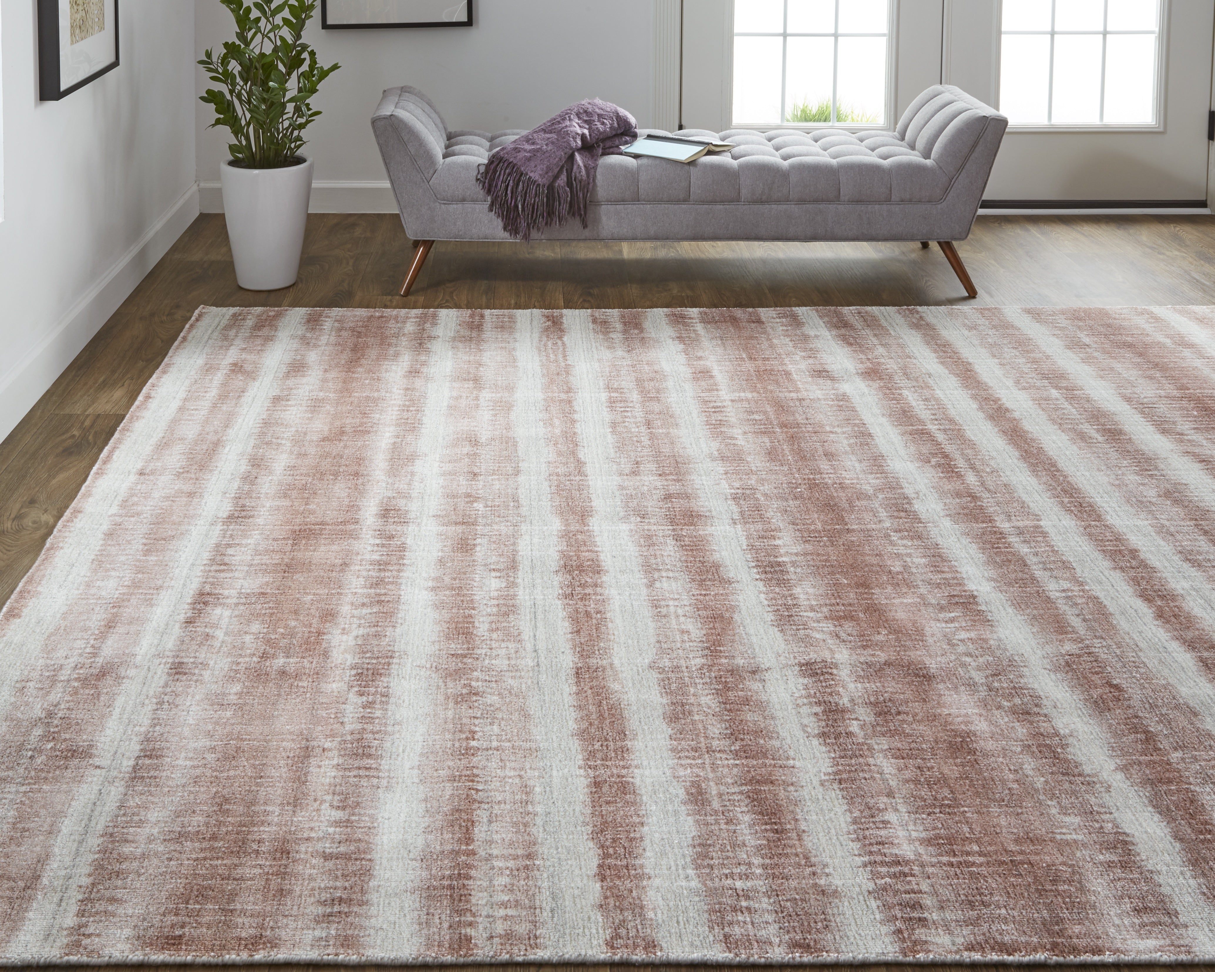 Mackay Transitional Stripes - Tan/Ivory/Pink Area Rug