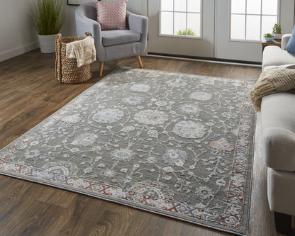 Thackery Transitional Oriental - Gray/Ivory/Red