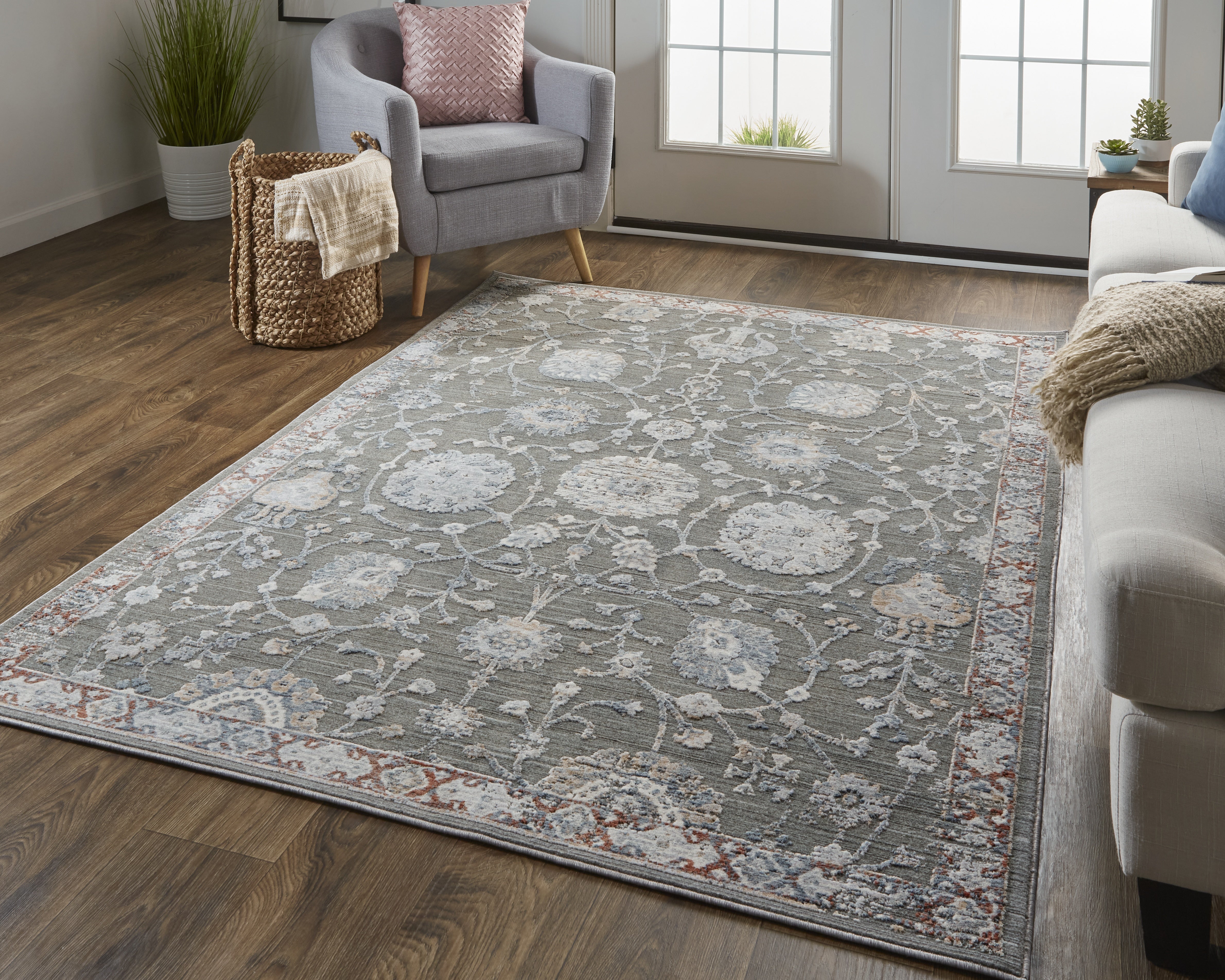 Thackery Transitional Oriental - Gray/Ivory/Red