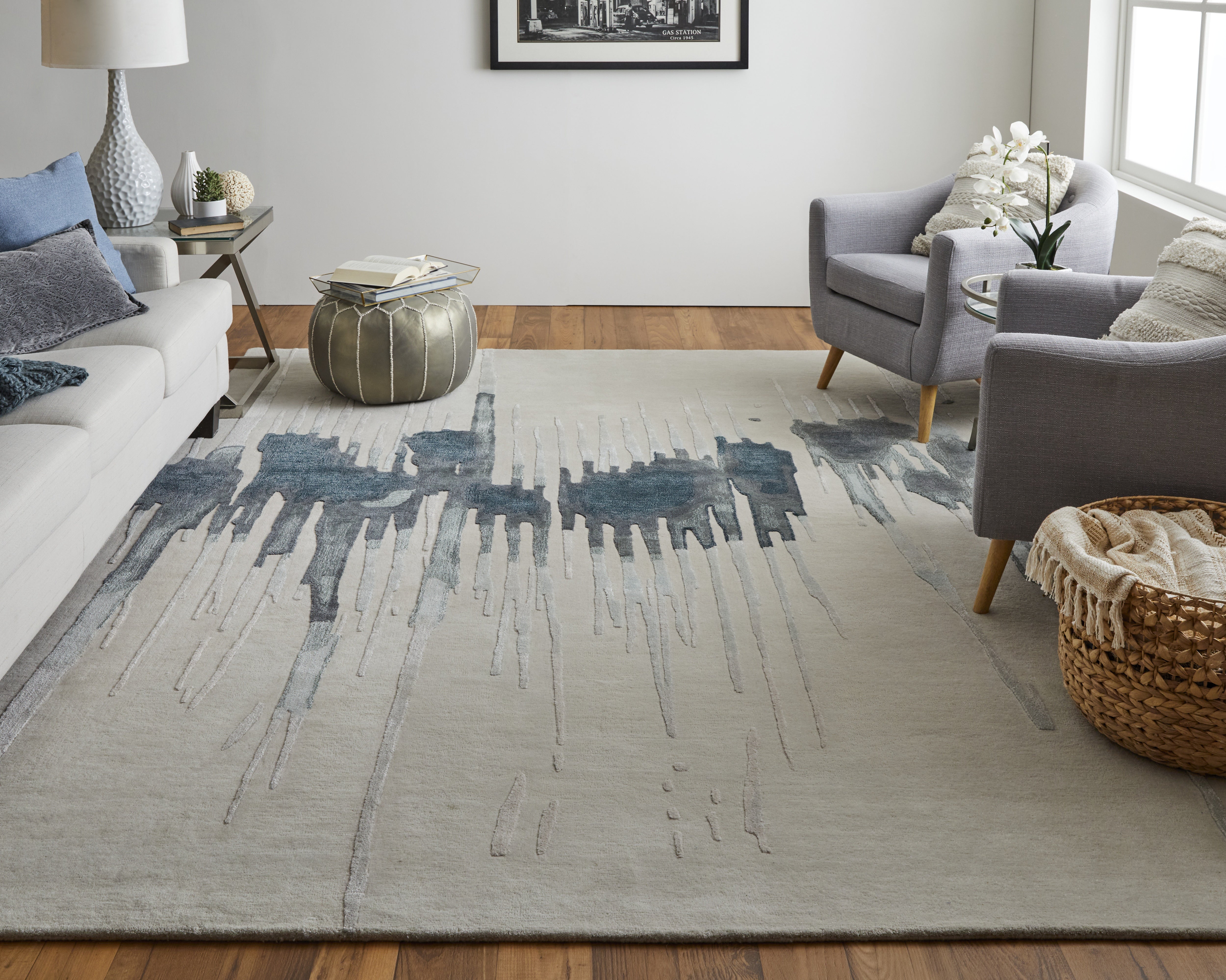 Anya Transitional Abstract - Ivory/Blue/Gray Area Rug