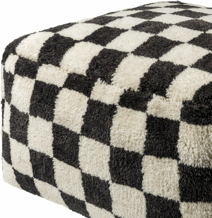 Astro Moroccan Checkered Shag Pouf - Black, Cream