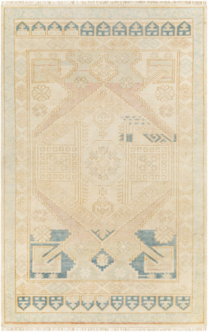 Hand-Knotted Camel & Blue Wool Area Rug