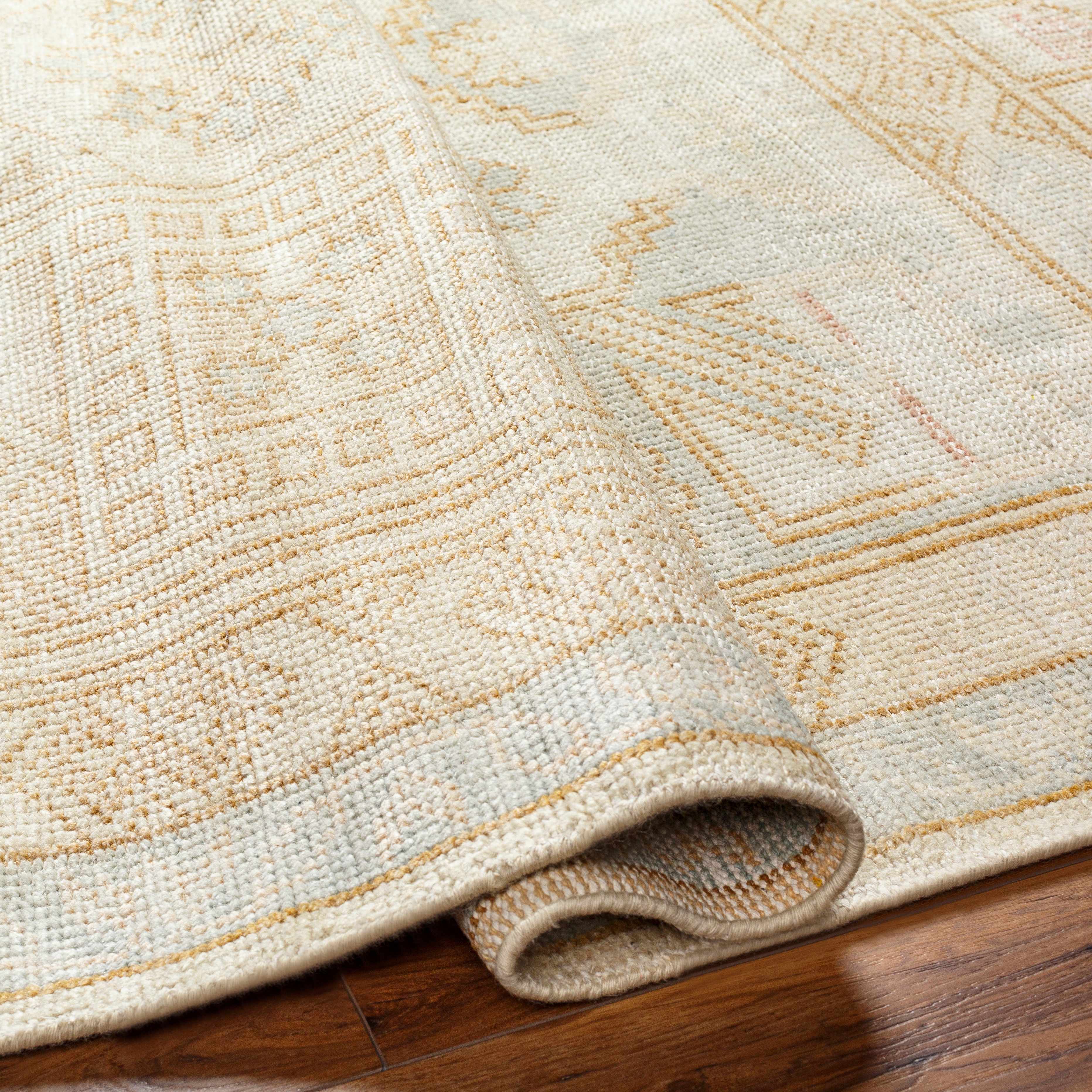 Hand-Knotted Camel & Blue Wool Area Rug