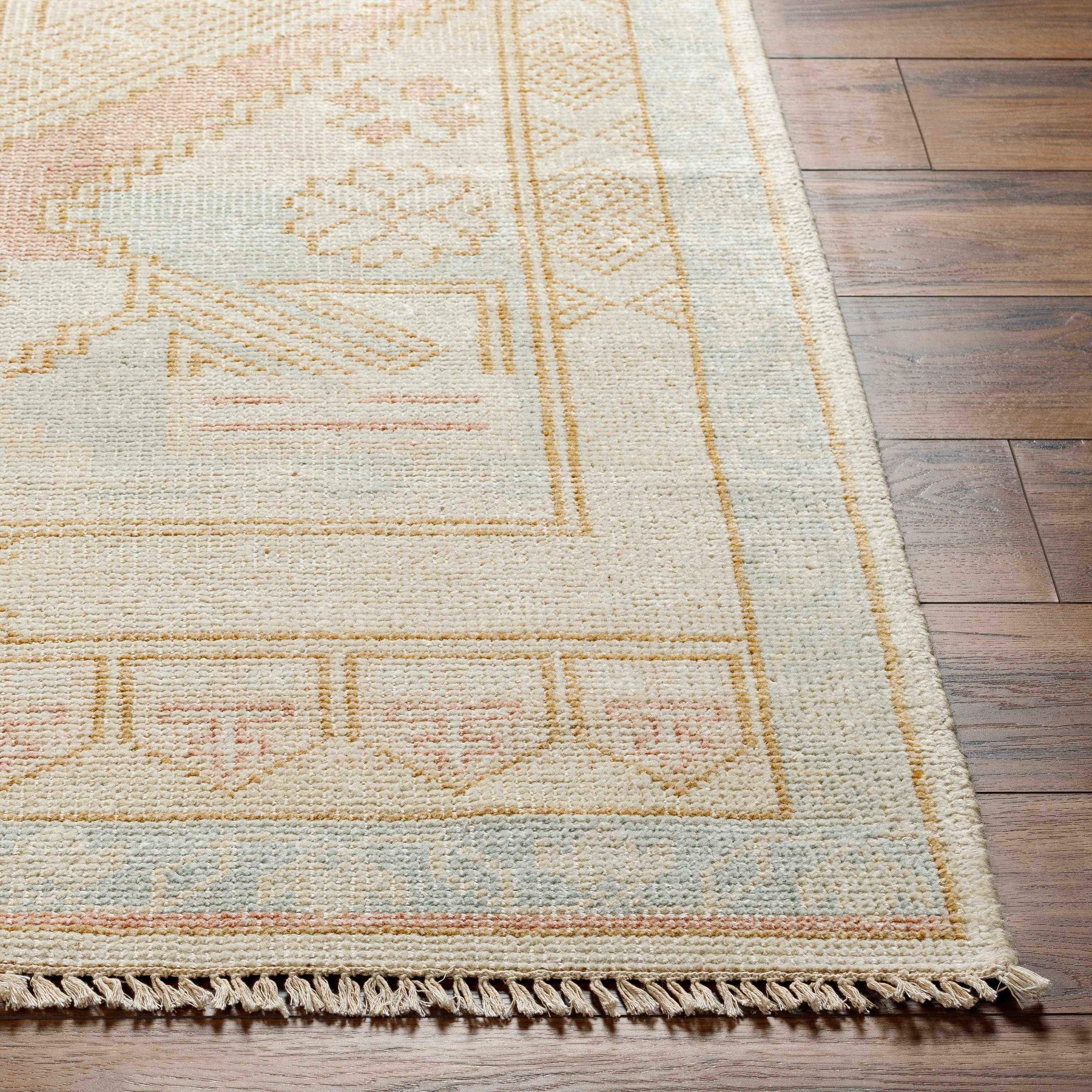 Hand-Knotted Camel & Blue Wool Area Rug