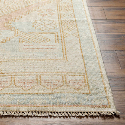 Hand-Knotted Camel & Blue Wool Area Rug