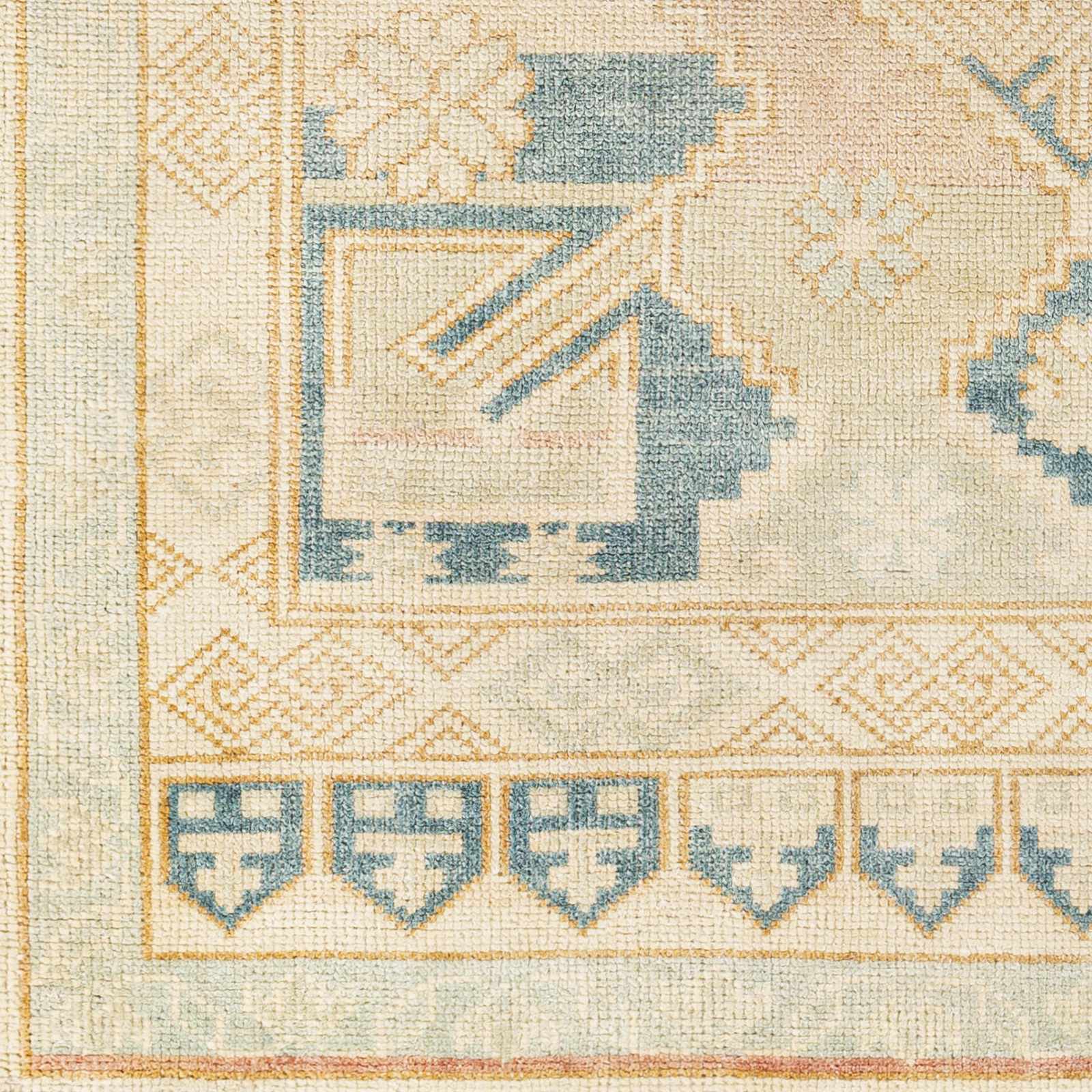 Hand-Knotted Camel & Blue Wool Area Rug