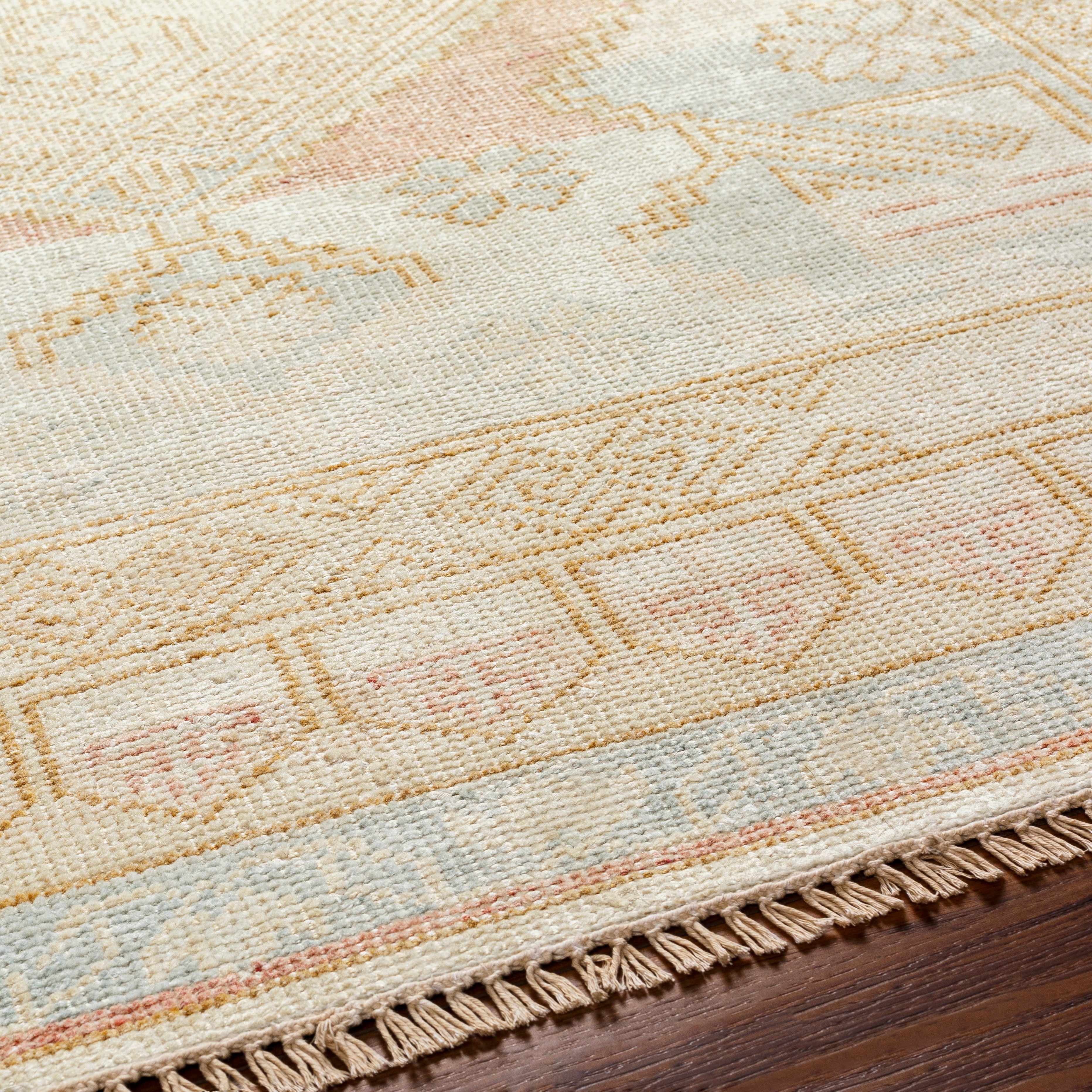 Hand-Knotted Camel & Blue Wool Area Rug