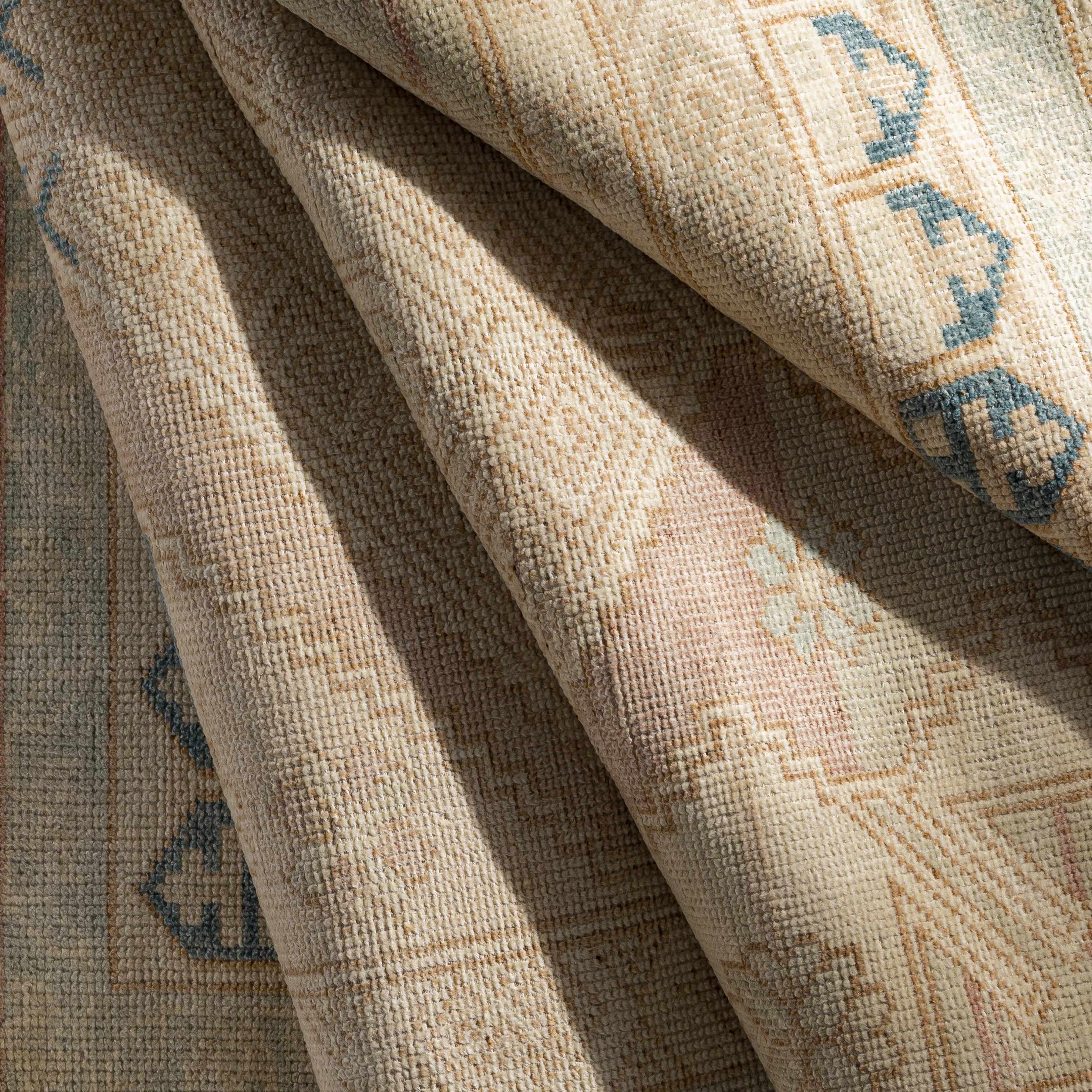 Hand-Knotted Camel & Blue Wool Area Rug