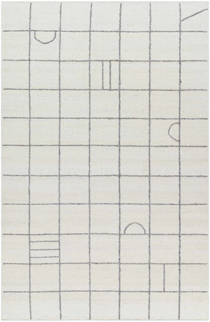 Irregular Chic Gridded Cream Wool Handwoven Area Rug