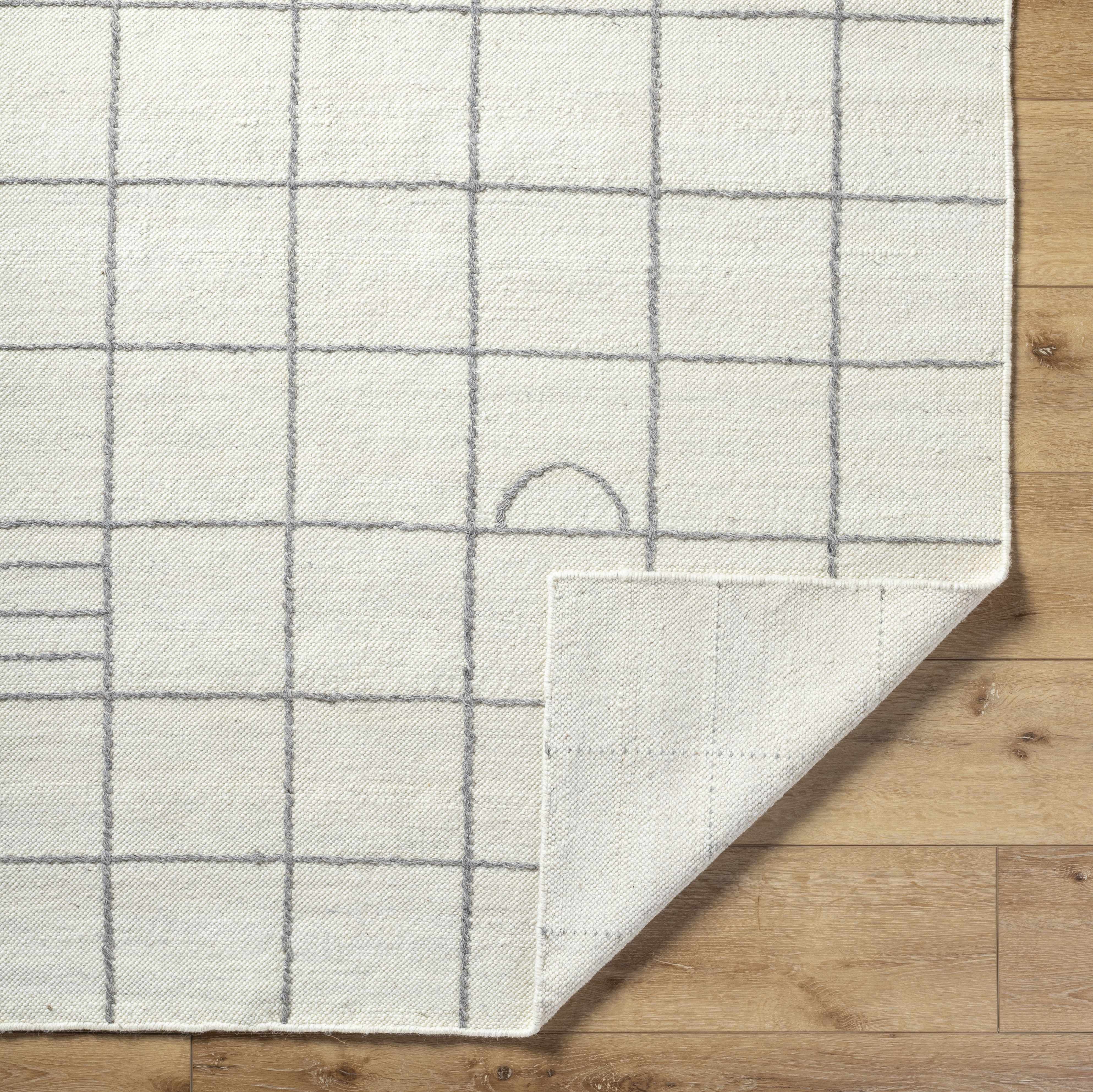 Irregular Chic Gridded Cream Wool Handwoven Area Rug