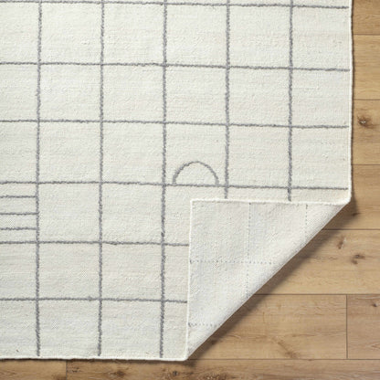 Irregular Chic Gridded Cream Wool Handwoven Area Rug