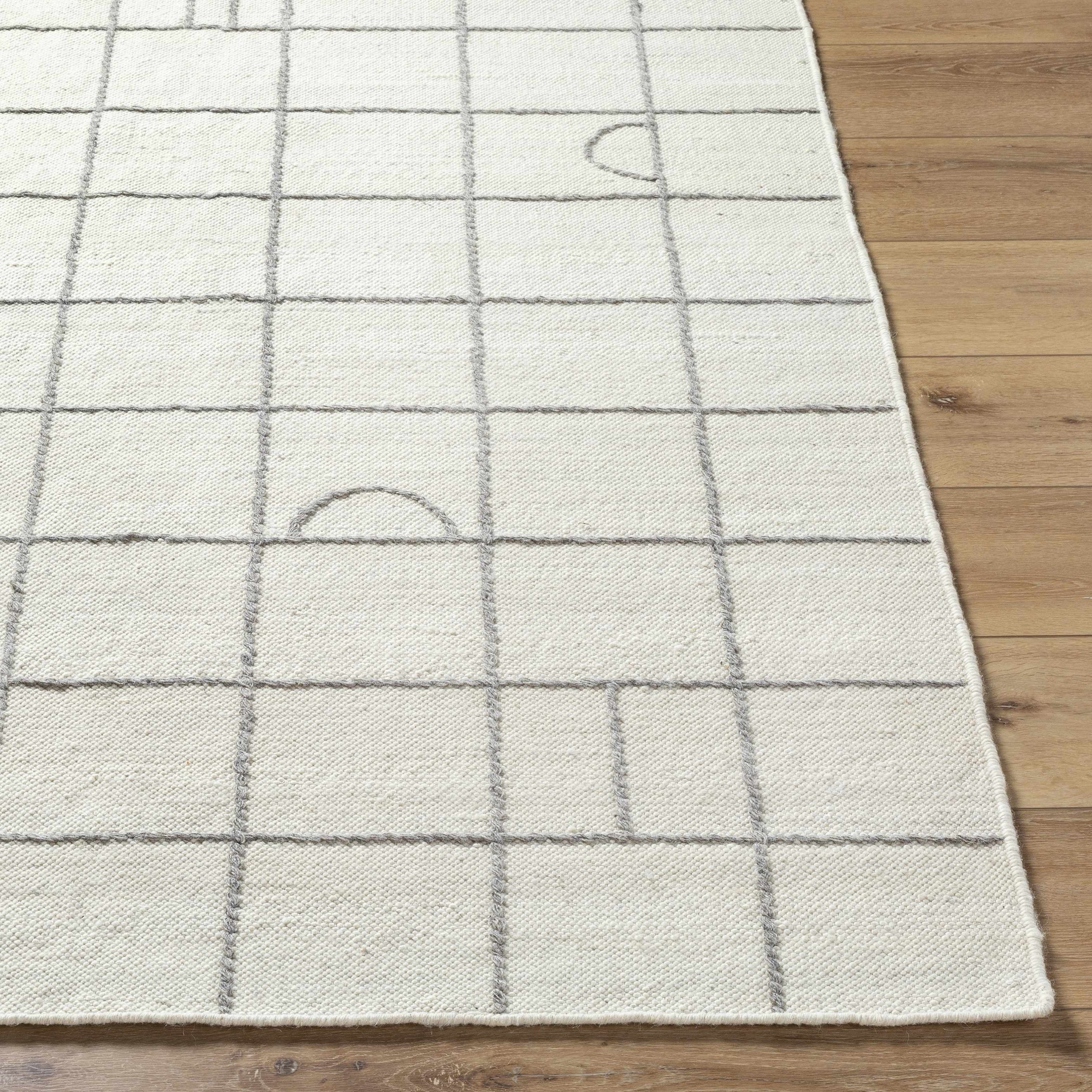 Irregular Chic Gridded Cream Wool Handwoven Area Rug