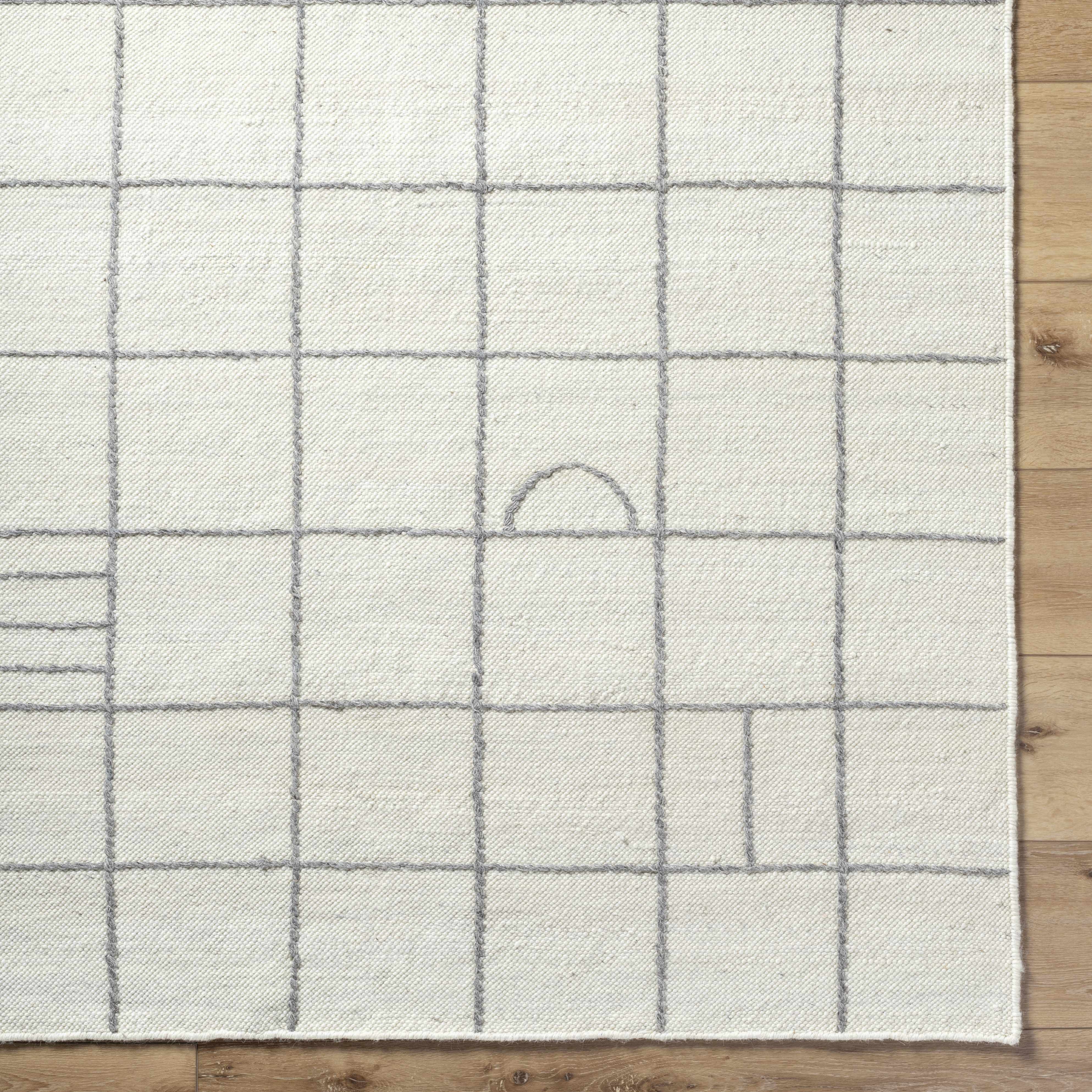 Irregular Chic Gridded Cream Wool Handwoven Area Rug