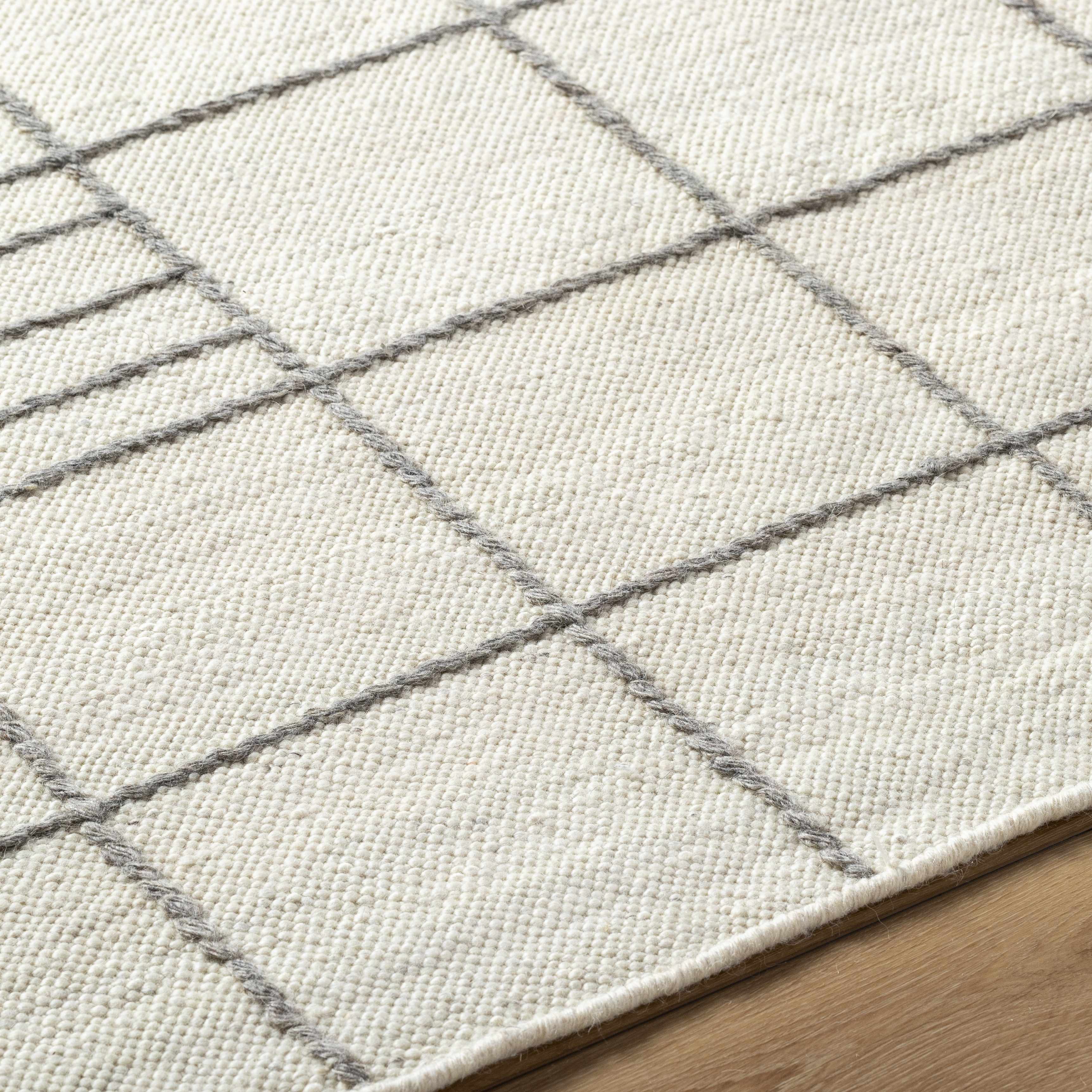 Irregular Chic Gridded Cream Wool Handwoven Area Rug