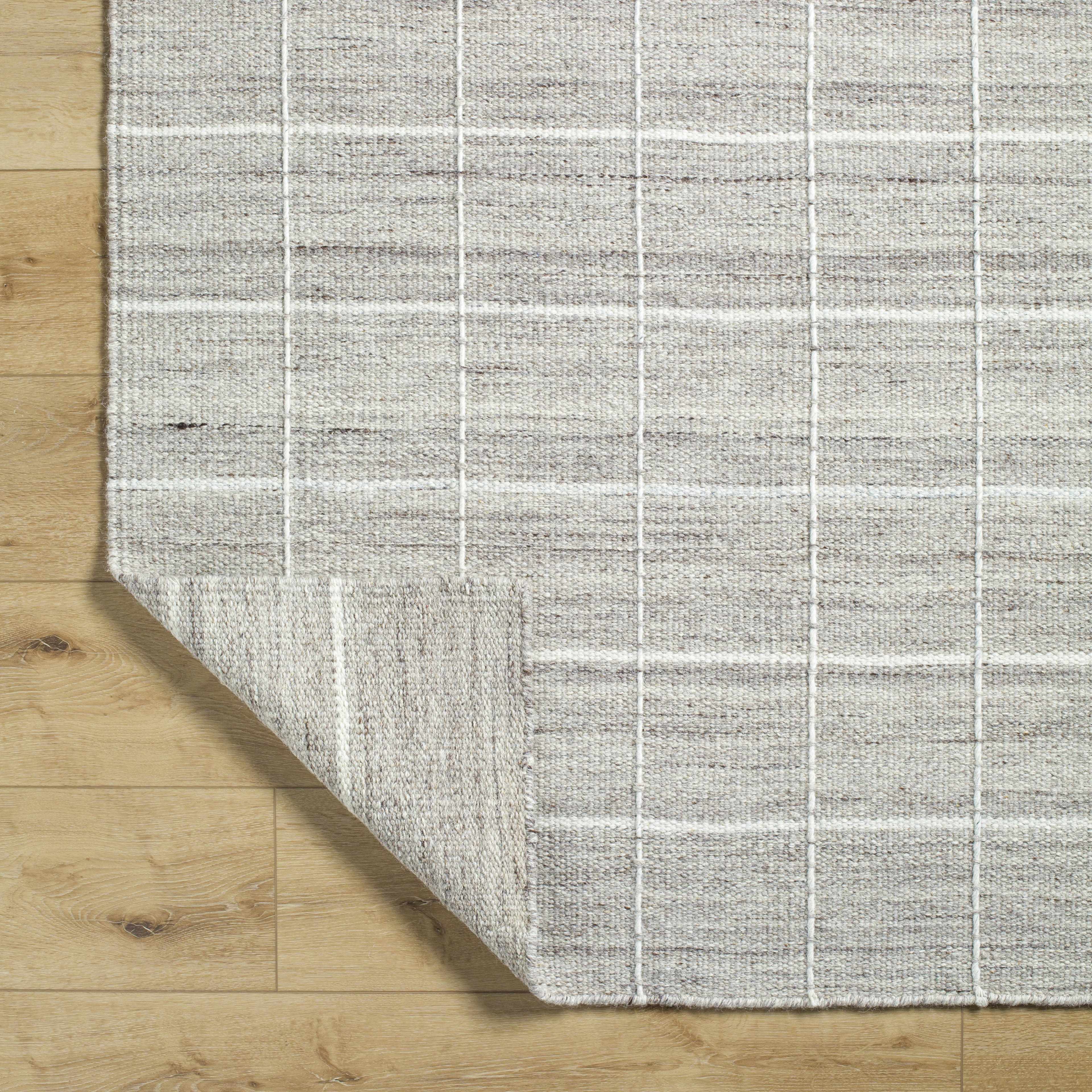 Natural Earthy Neutral Gridded Tan Wool Handwoven Area Rug