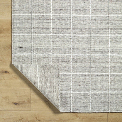 Natural Earthy Neutral Gridded Tan Wool Handwoven Area Rug