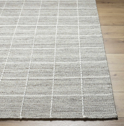 Natural Earthy Neutral Gridded Tan Wool Handwoven Area Rug