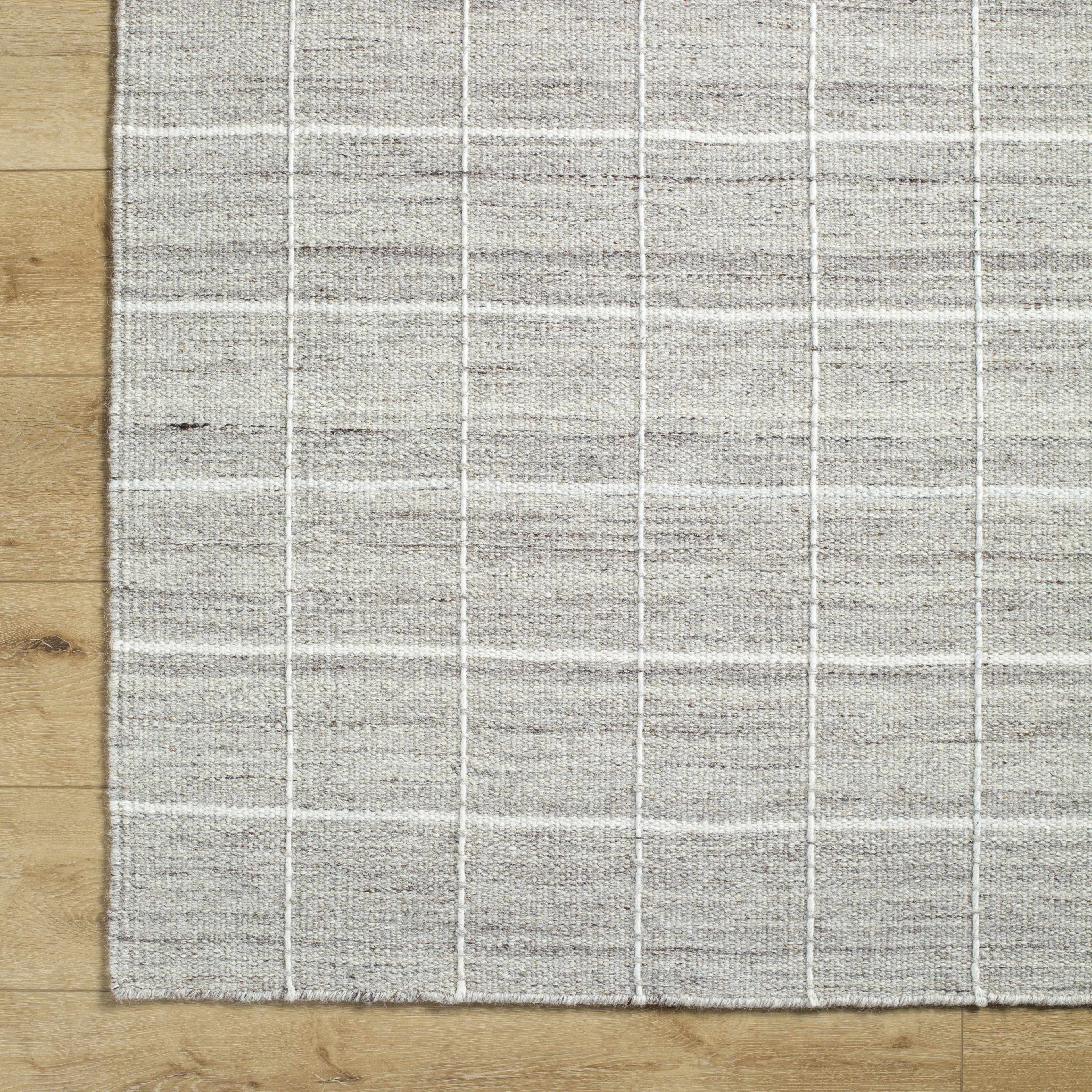 Natural Earthy Neutral Gridded Tan Wool Handwoven Area Rug