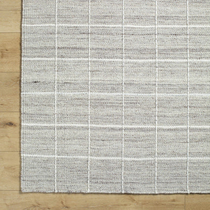 Natural Earthy Neutral Gridded Tan Wool Handwoven Area Rug