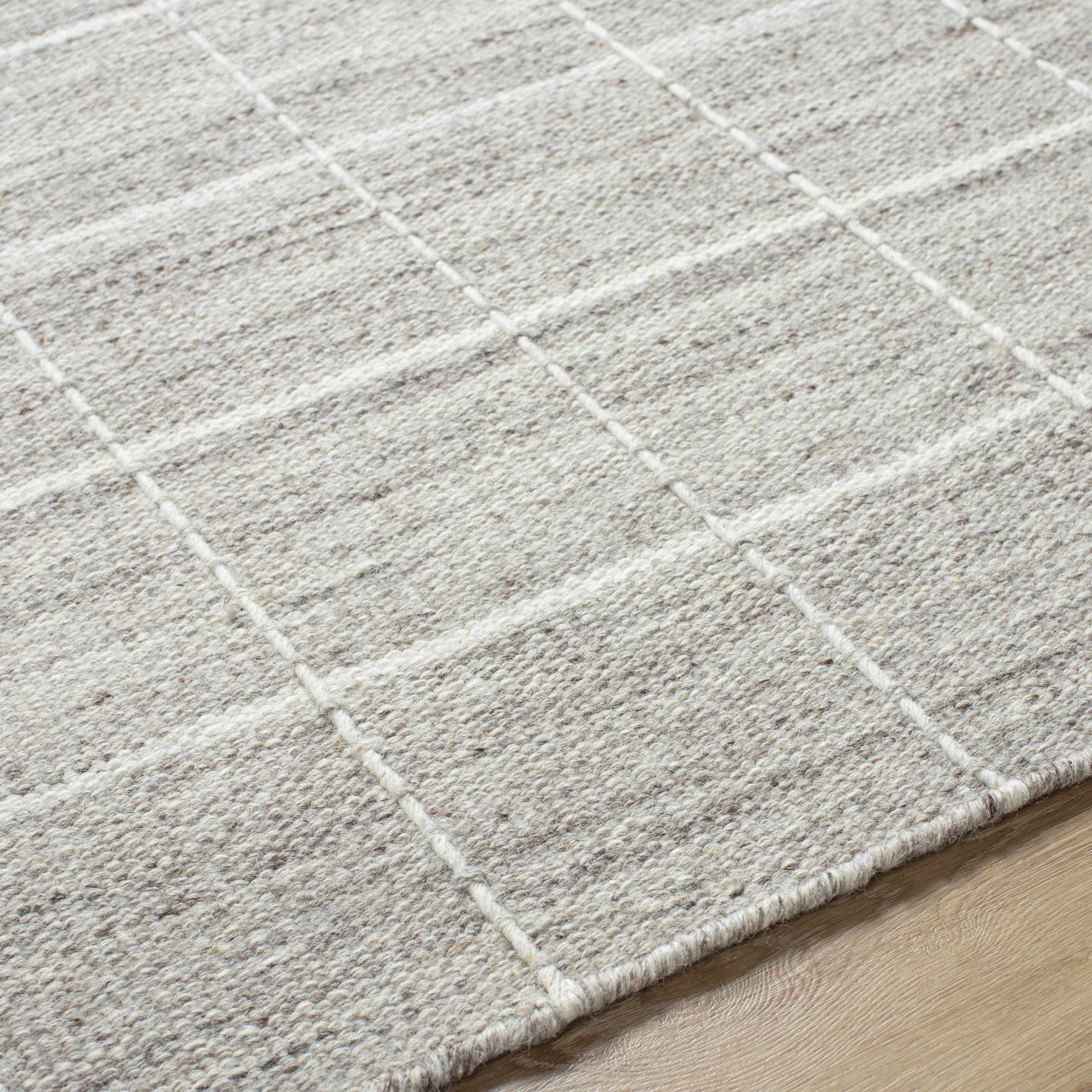 Natural Earthy Neutral Gridded Tan Wool Handwoven Area Rug
