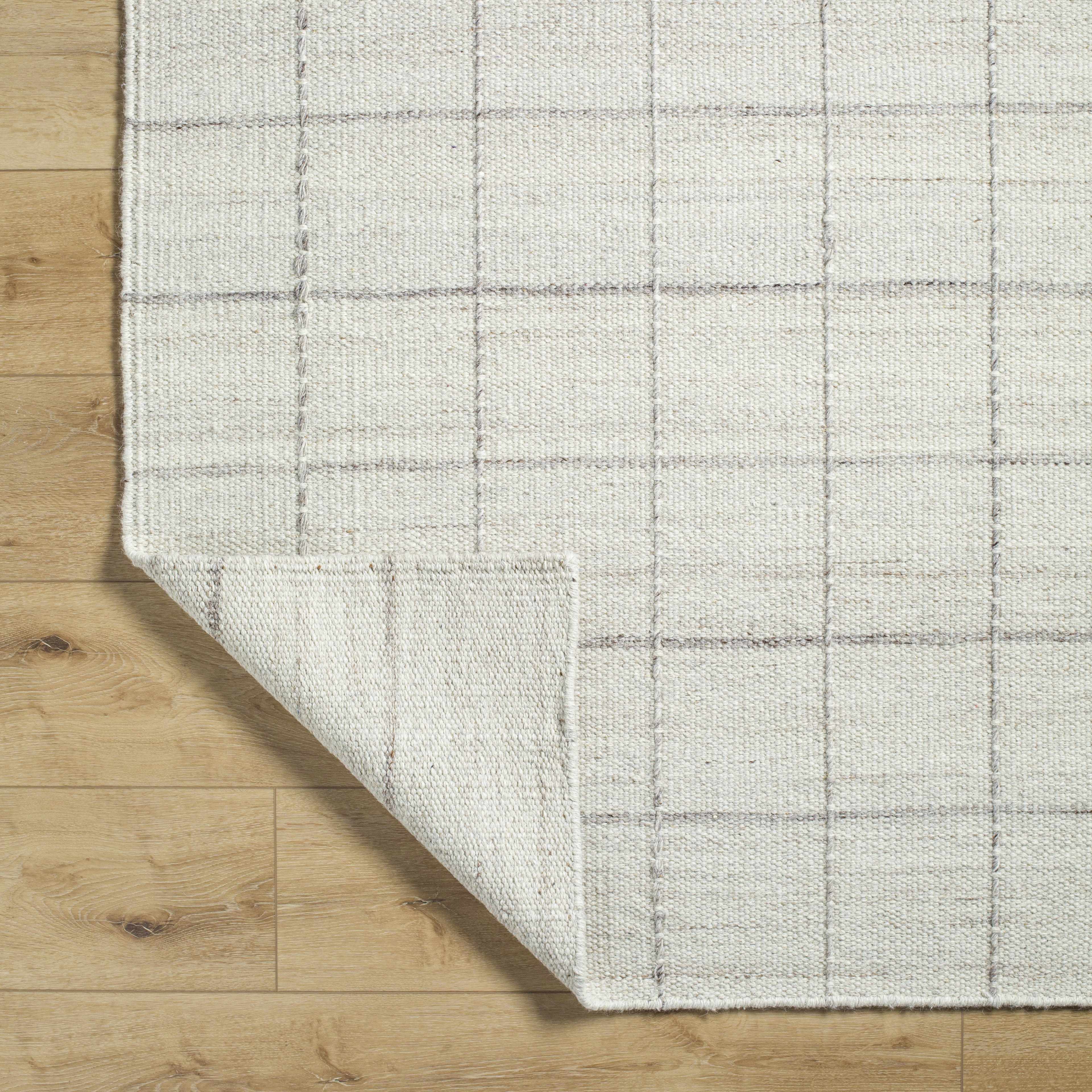 Natural Neutral Stylish Gridded Wool Handwoven Area Rug