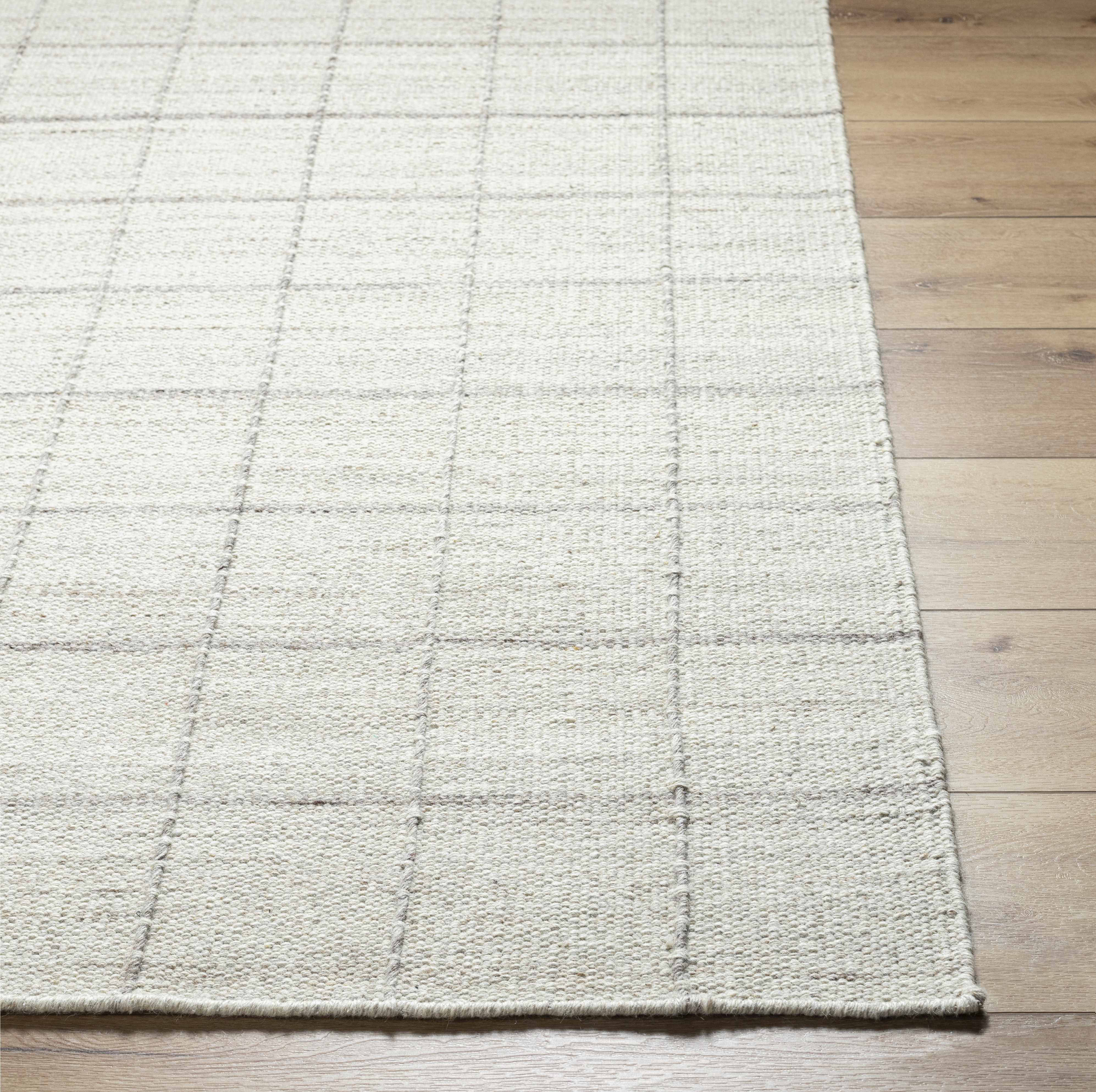 Natural Neutral Stylish Gridded Wool Handwoven Area Rug