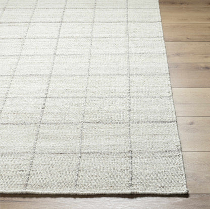 Natural Neutral Stylish Gridded Wool Handwoven Area Rug