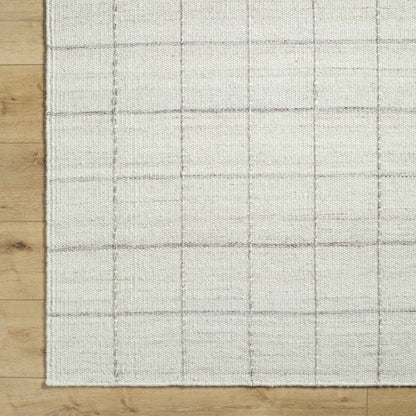 Natural Neutral Stylish Gridded Wool Handwoven Area Rug