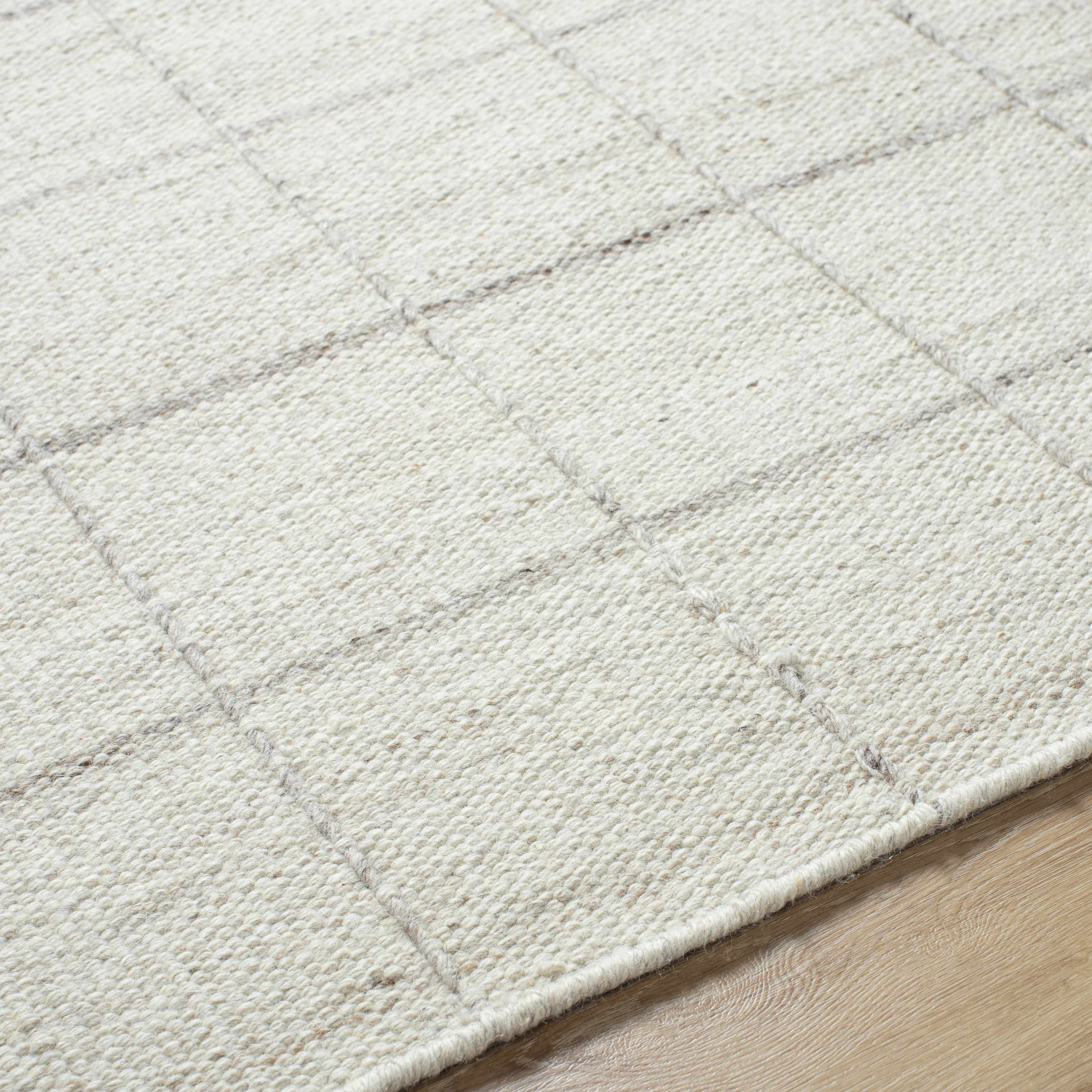 Natural Neutral Stylish Gridded Wool Handwoven Area Rug