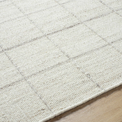 Natural Neutral Stylish Gridded Wool Handwoven Area Rug