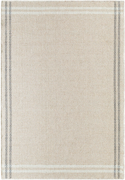 Solid Modern Bordered Light Beige Wool Handwoven Area Rug